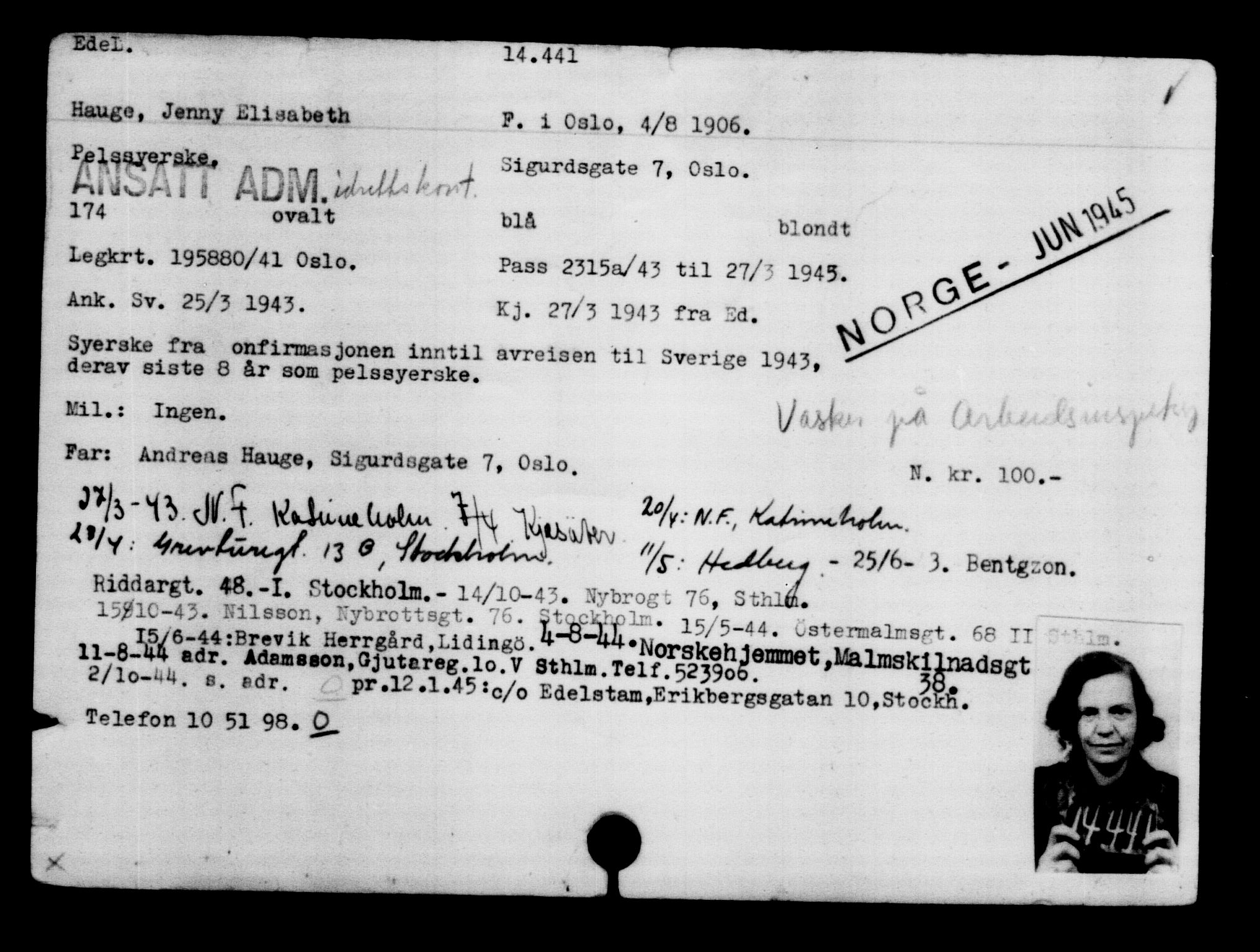 Den Kgl. Norske Legasjons Flyktningskontor, AV/RA-S-6753/V/Va/L0007: Kjesäterkartoteket.  Flyktningenr. 12700-15723, 1940-1945, s. 2012