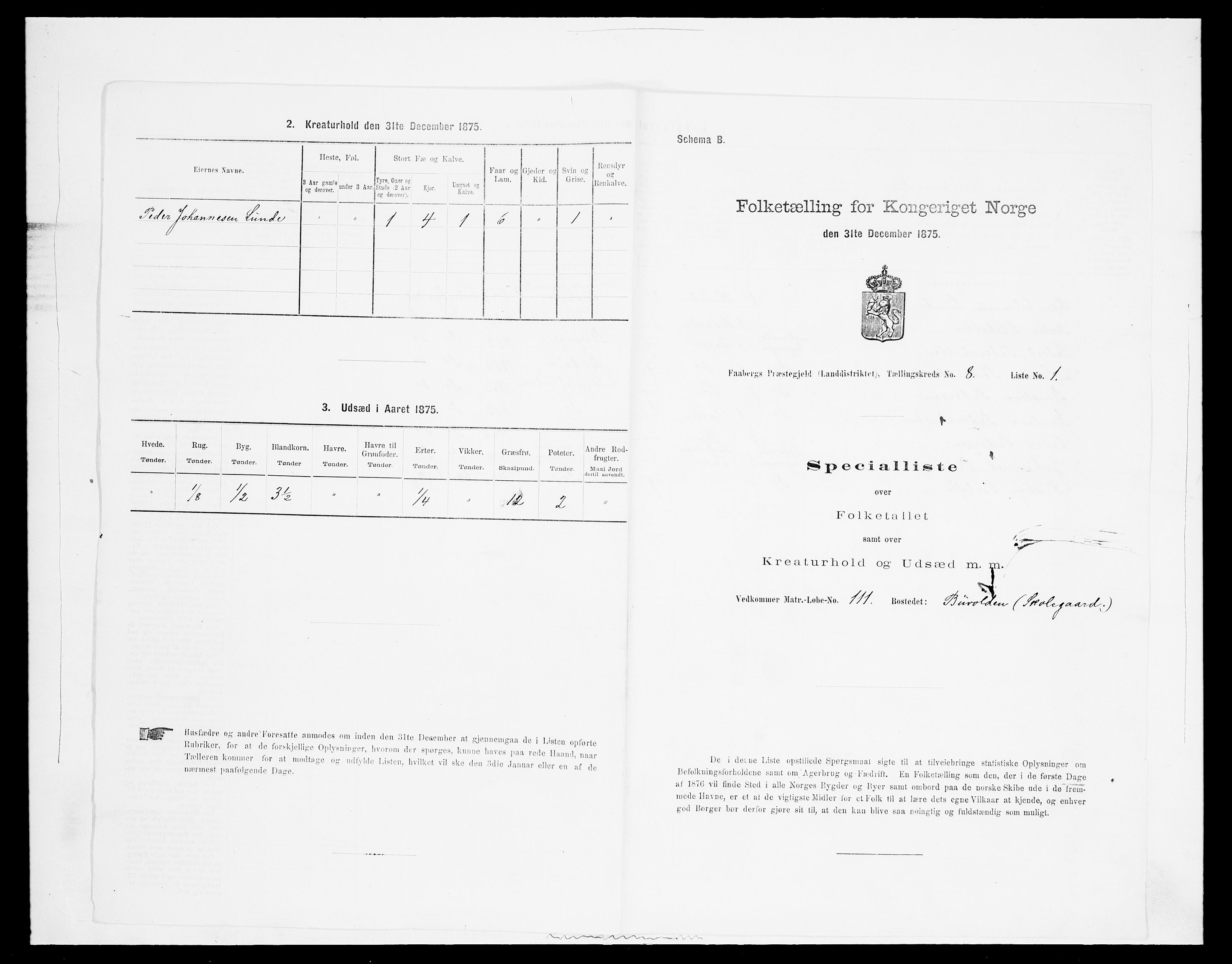 SAH, Folketelling 1875 for 0524L Fåberg prestegjeld, Fåberg sokn og Lillehammer landsokn, 1875, s. 952