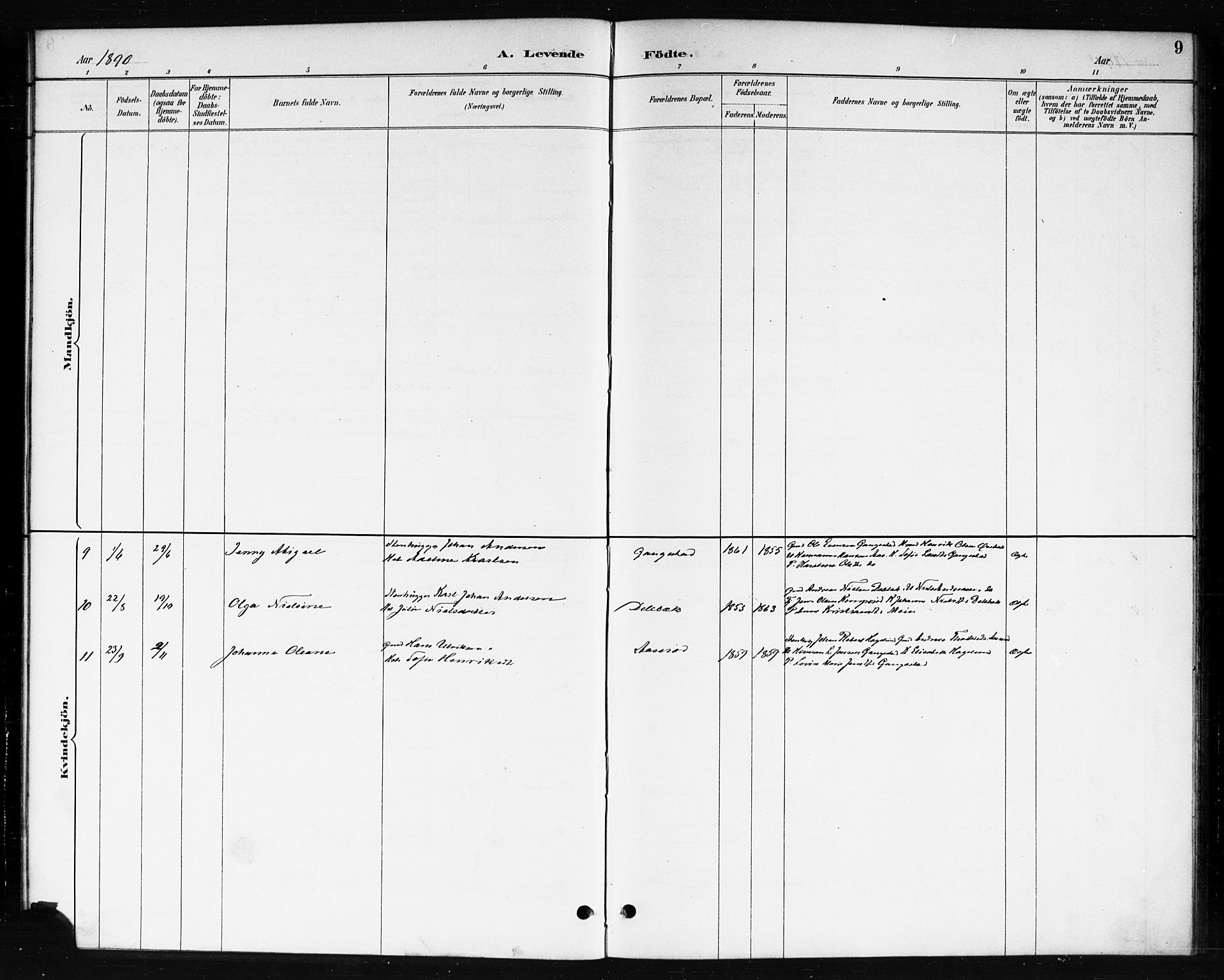 Skjeberg prestekontor Kirkebøker, SAO/A-10923/F/Fb/L0001: Ministerialbok nr. II 1, 1886-1894, s. 9