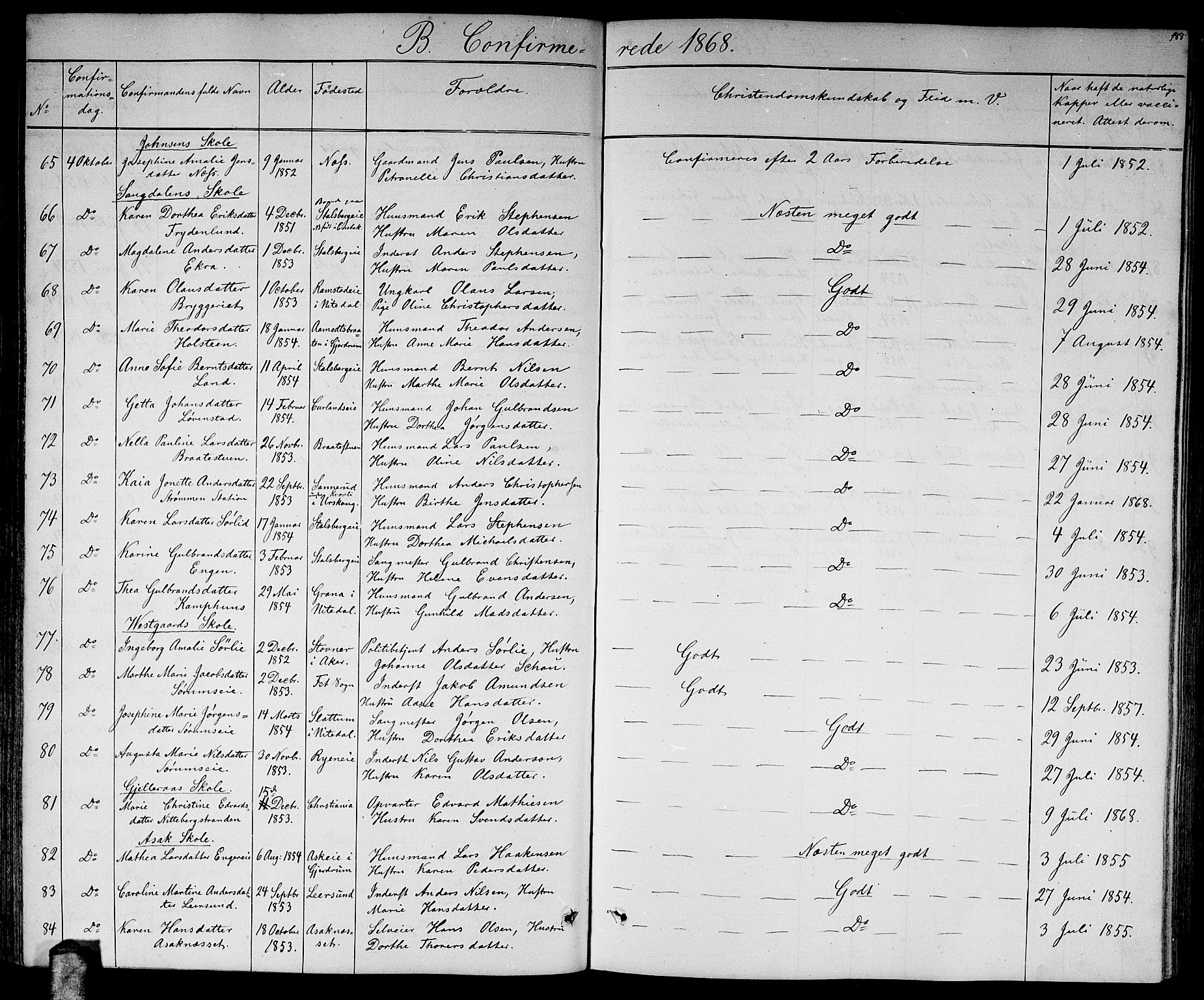 Skedsmo prestekontor Kirkebøker, AV/SAO-A-10033a/G/Ga/L0002: Klokkerbok nr. I 2, 1855-1872, s. 188