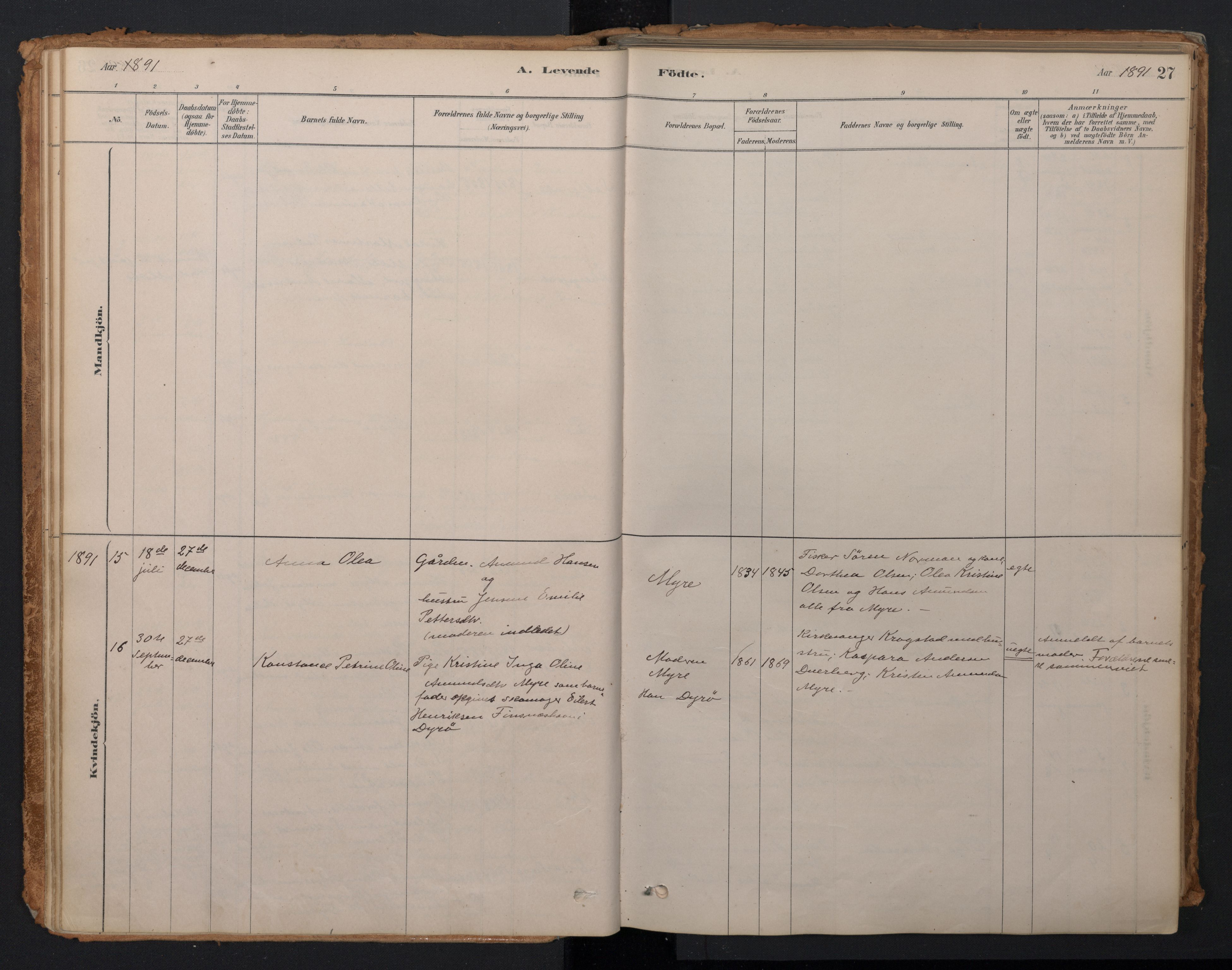 Ministerialprotokoller, klokkerbøker og fødselsregistre - Nordland, AV/SAT-A-1459/897/L1399: Ministerialbok nr. 897A06, 1881-1896, s. 27