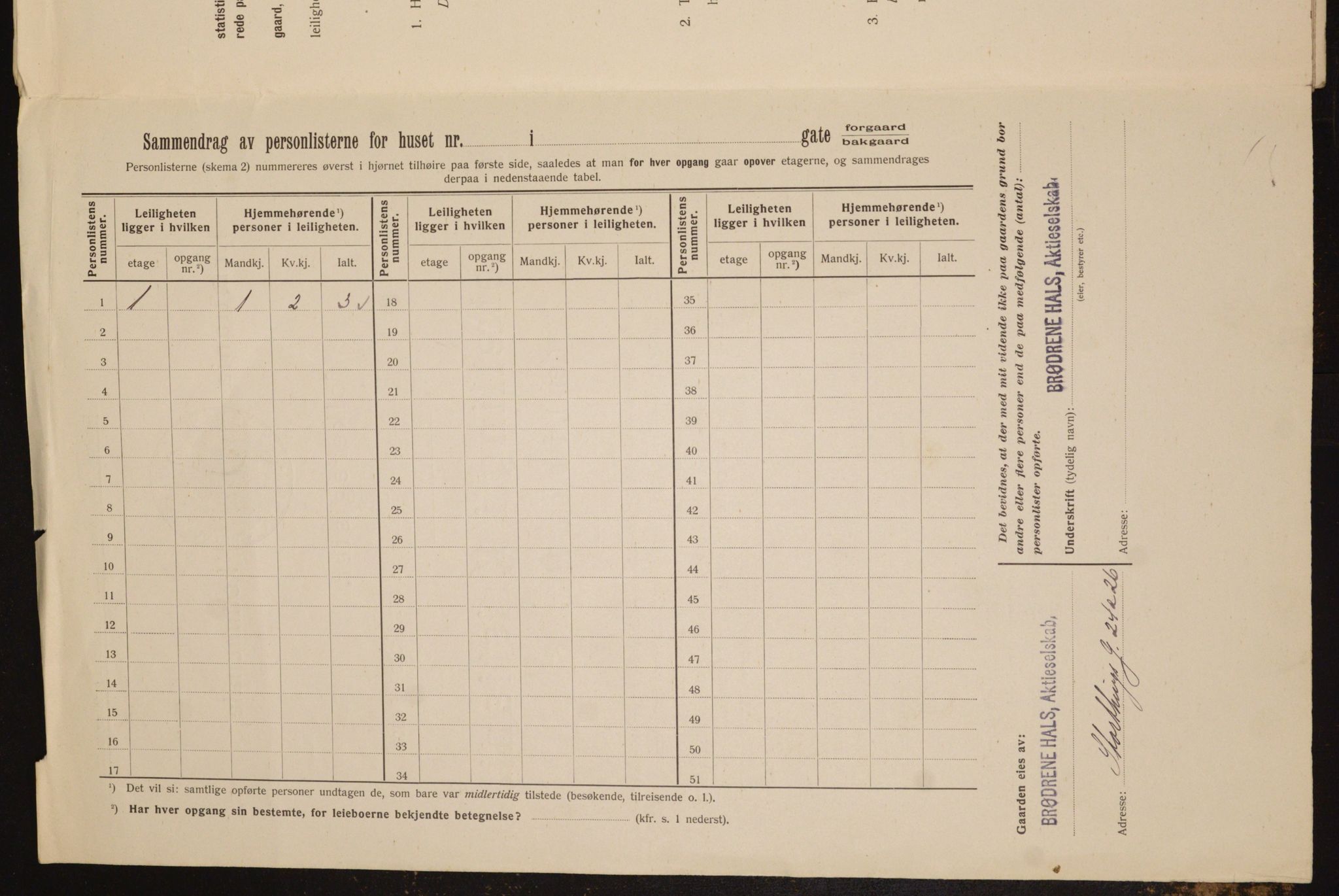 OBA, Kommunal folketelling 1.2.1912 for Kristiania, 1912, s. 52090