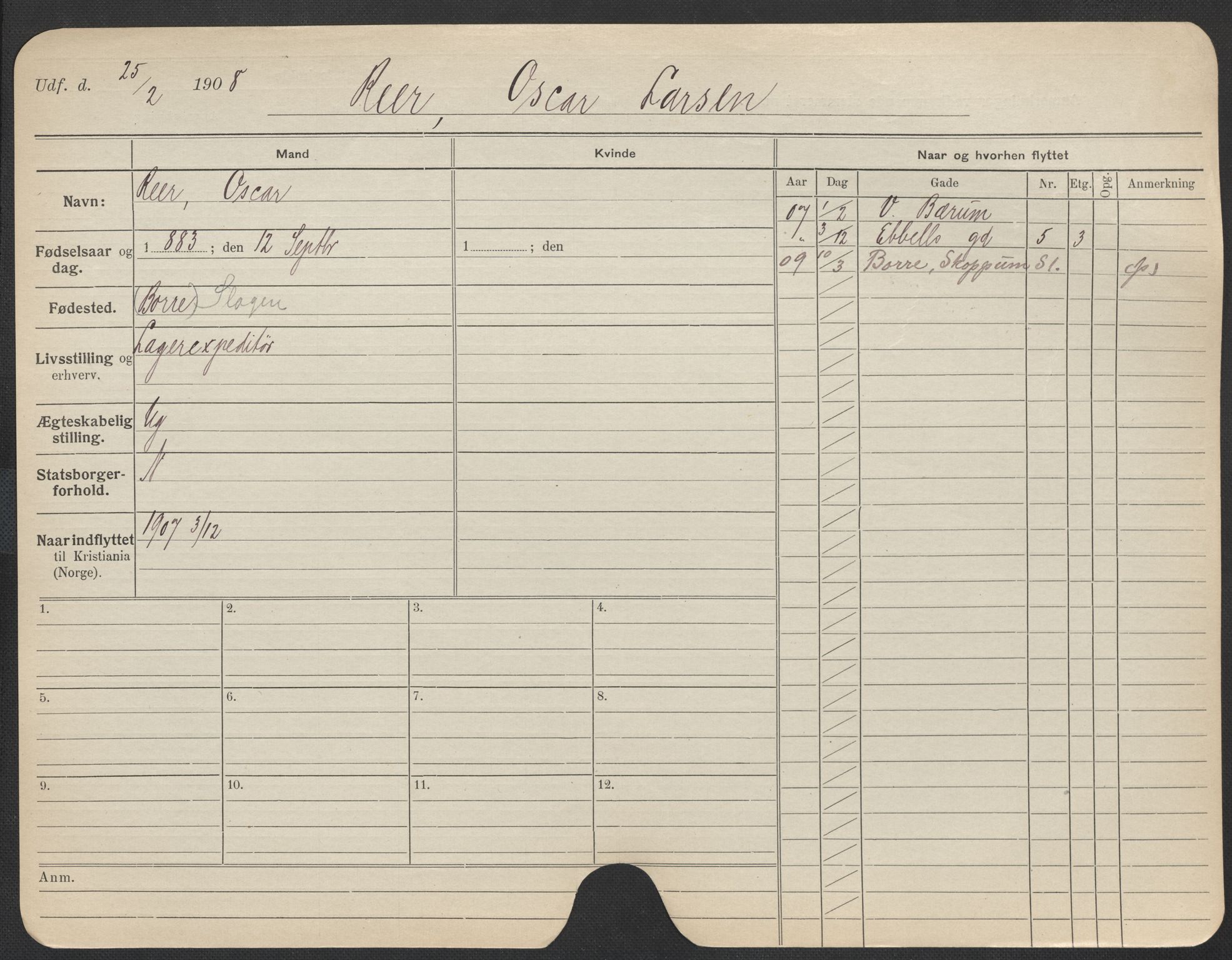 Oslo folkeregister, Registerkort, AV/SAO-A-11715/F/Fa/Fac/L0009: Menn, 1906-1914, s. 545a