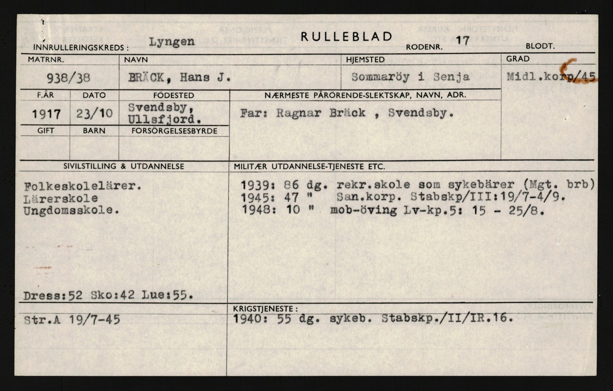 Forsvaret, Troms infanteriregiment nr. 16, AV/RA-RAFA-3146/P/Pa/L0022: Rulleblad for regimentets menige mannskaper, årsklasse 1938, 1938, s. 161