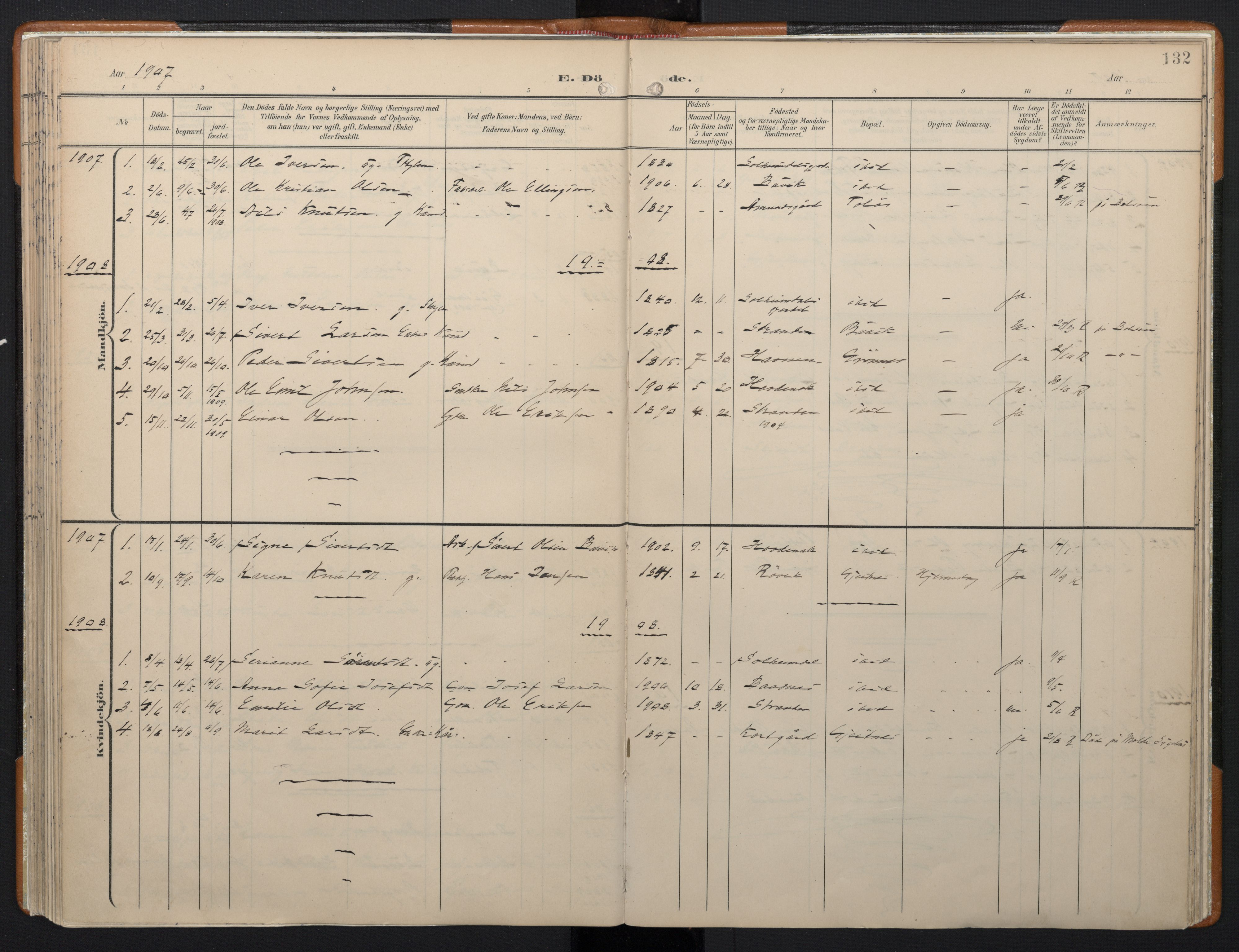 Ministerialprotokoller, klokkerbøker og fødselsregistre - Møre og Romsdal, AV/SAT-A-1454/556/L0676: Ministerialbok nr. 556A01, 1899-1966, s. 132