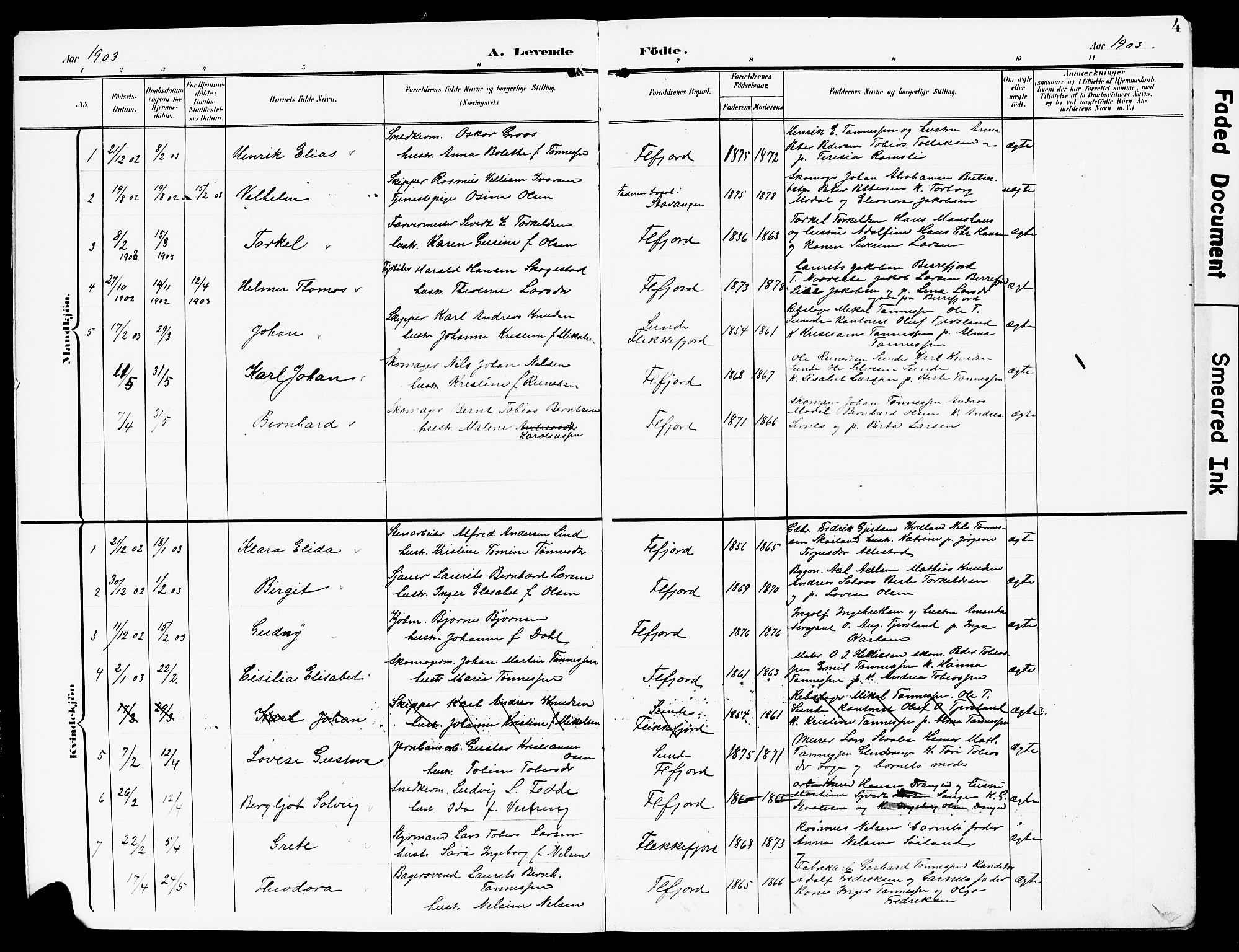 Flekkefjord sokneprestkontor, AV/SAK-1111-0012/F/Fb/Fba/L0001: Klokkerbok nr. B 1, 1903-1931, s. 4