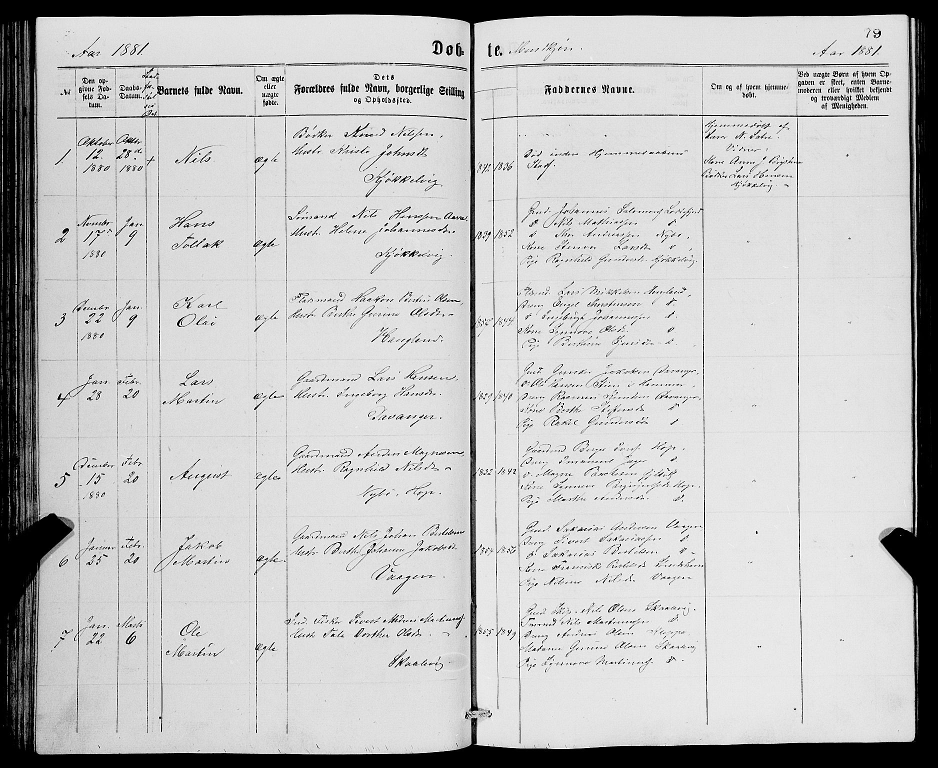 Askøy Sokneprestembete, AV/SAB-A-74101/H/Ha/Hab/Haba/L0007: Klokkerbok nr. A 7, 1871-1881, s. 79