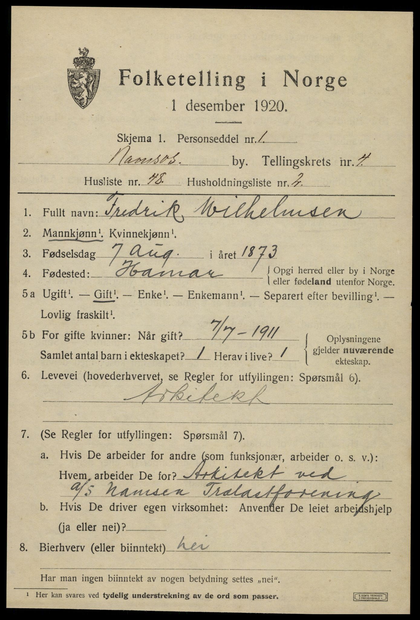 SAT, Folketelling 1920 for 1703 Namsos ladested, 1920, s. 5607
