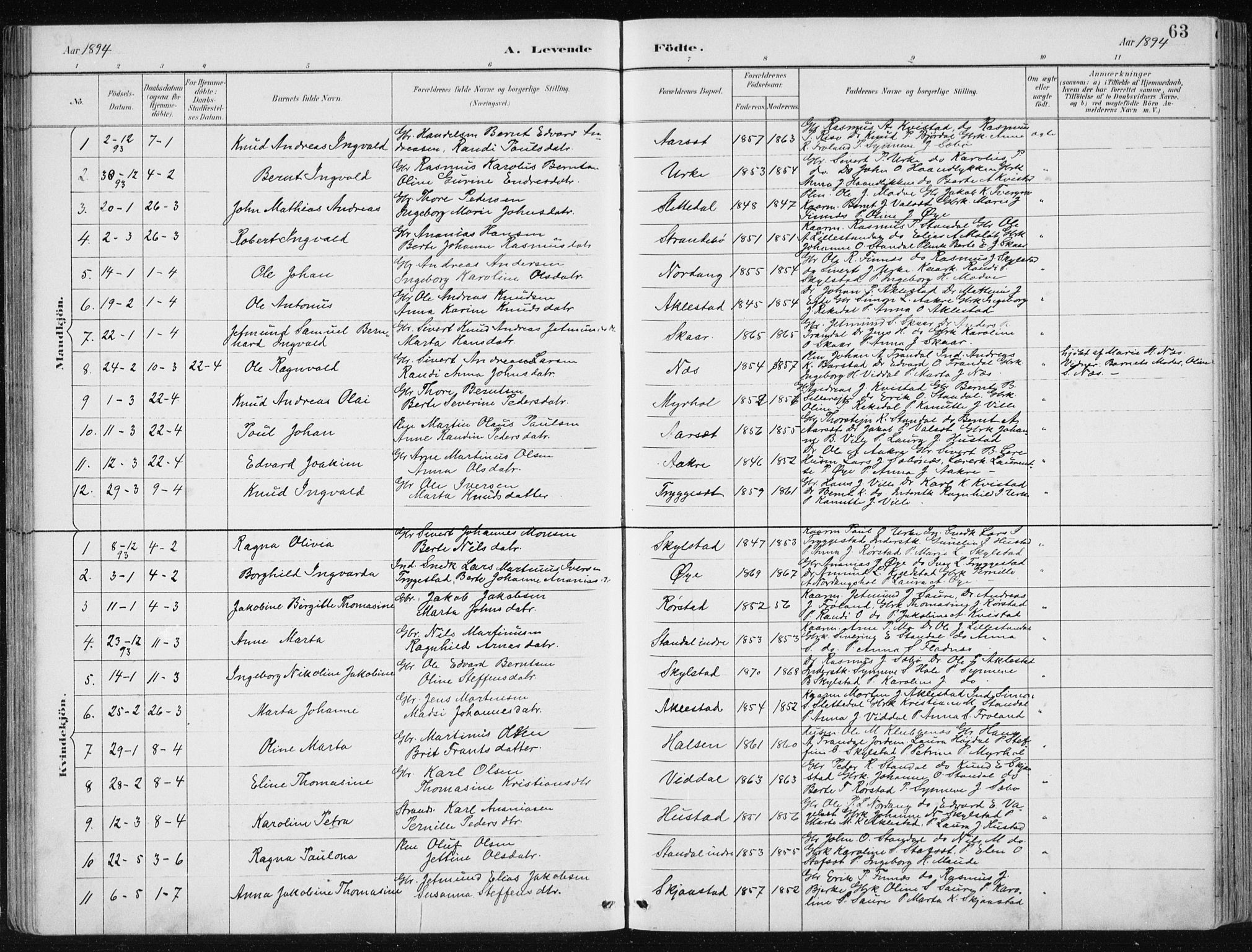 Ministerialprotokoller, klokkerbøker og fødselsregistre - Møre og Romsdal, AV/SAT-A-1454/515/L0215: Klokkerbok nr. 515C02, 1884-1906, s. 63