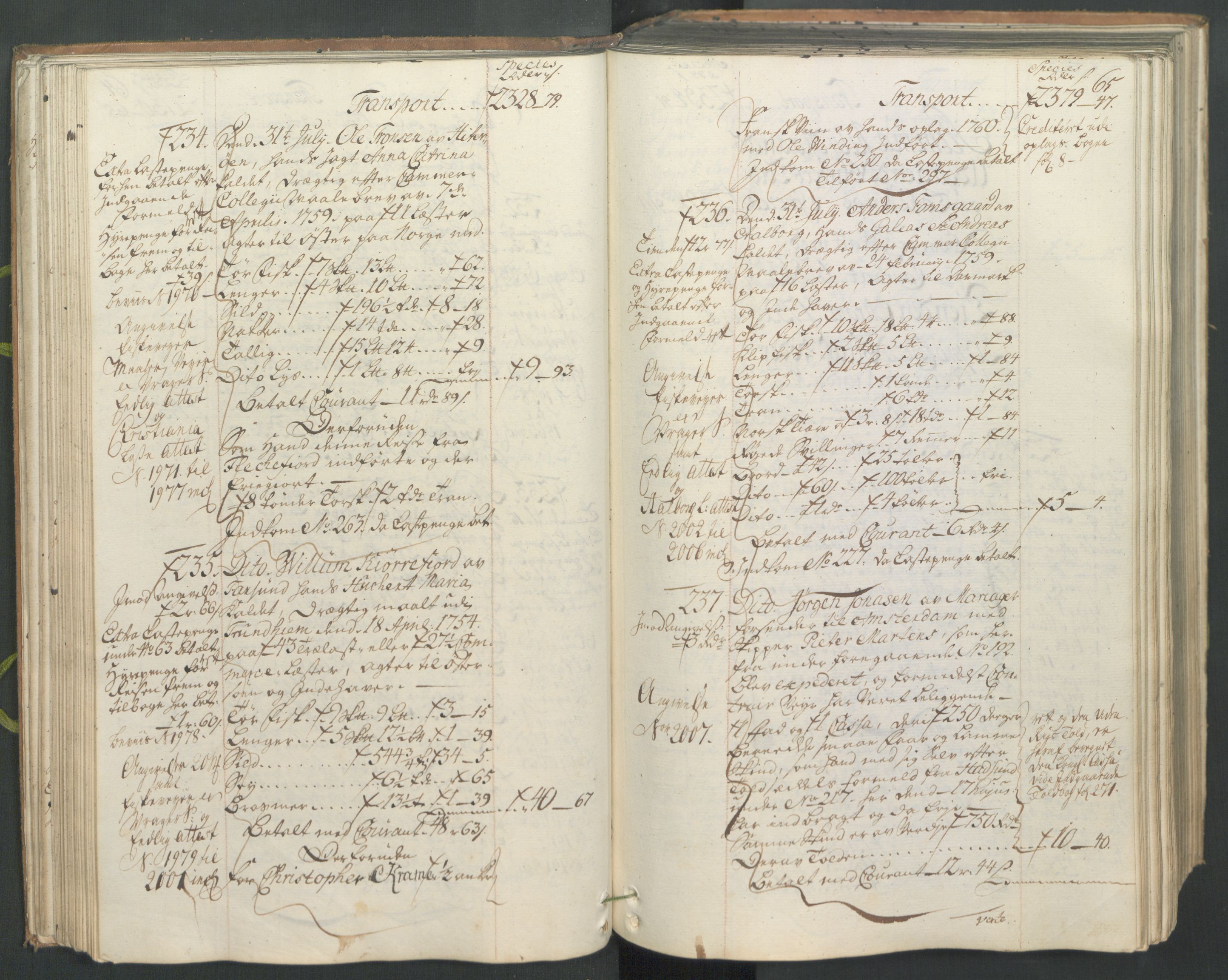 Generaltollkammeret, tollregnskaper, AV/RA-EA-5490/R26/L0102/0001: Tollregnskaper Bergen A / Utgående hovedtollbok, 1762, s. 64b-65a