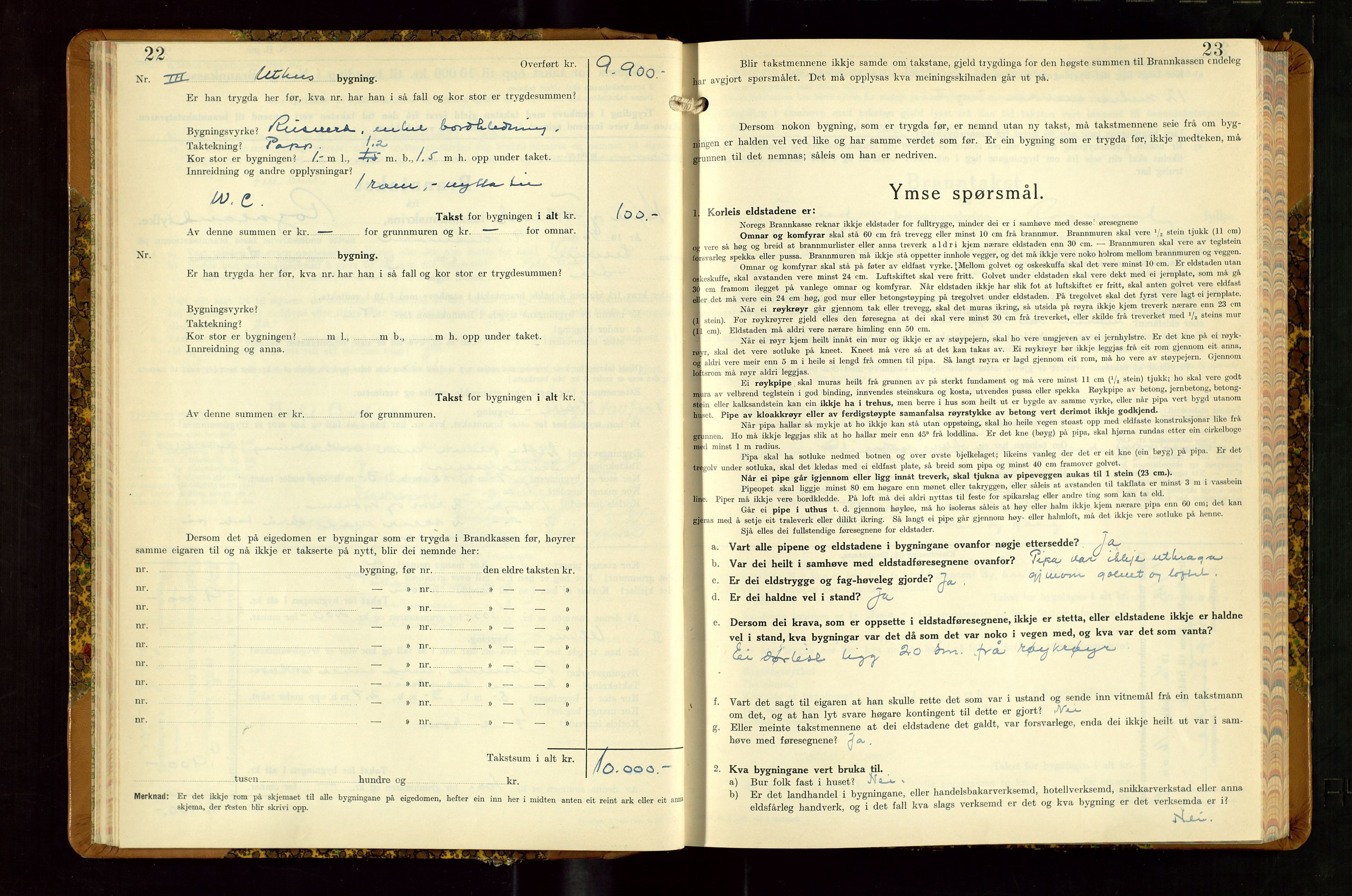 Høle og Forsand lensmannskontor, AV/SAST-A-100127/Gob/L0002: "Branntakstbok" - skjematakst, 1941-1955, s. 22-23