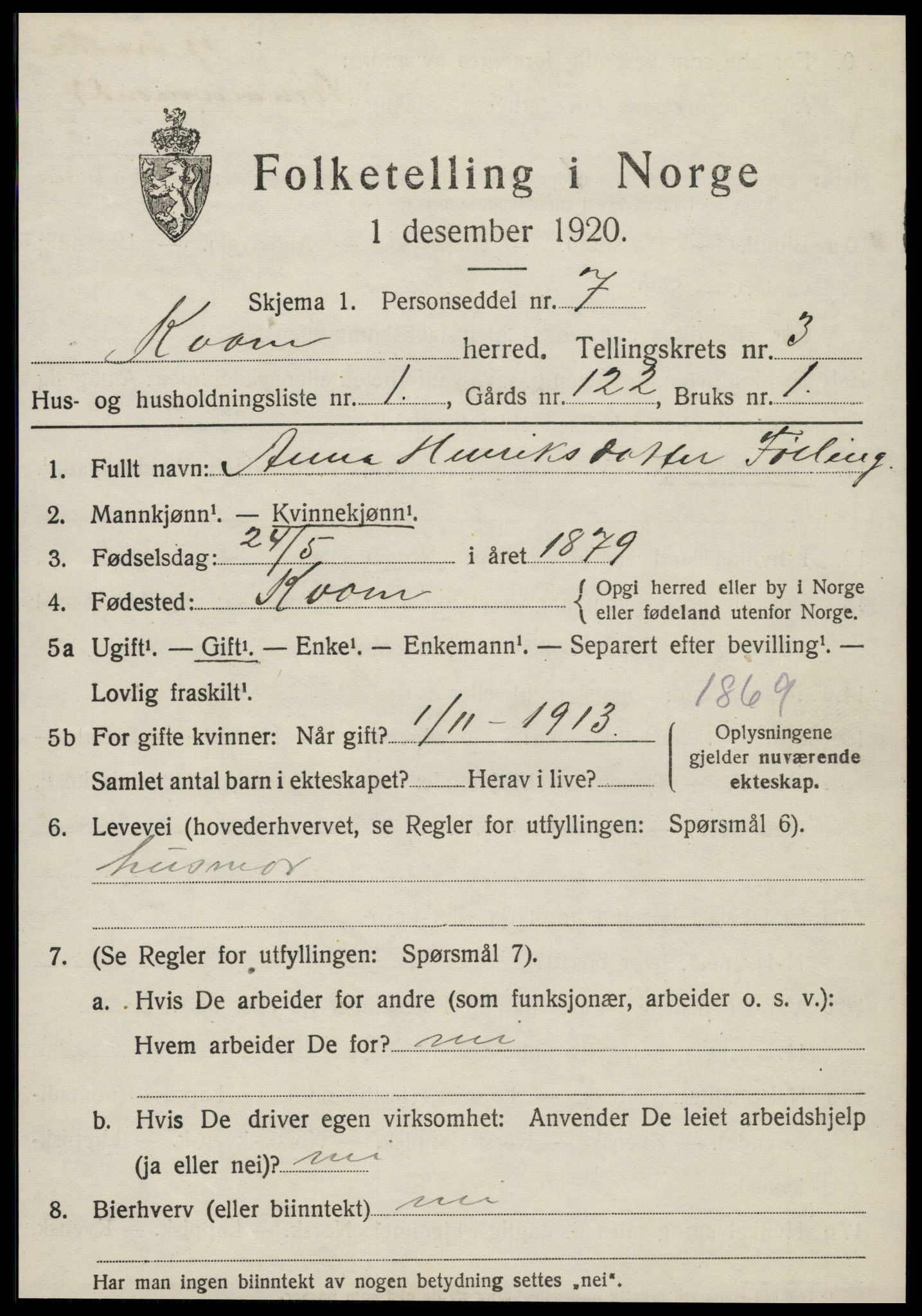 SAT, Folketelling 1920 for 1735 Kvam herred, 1920, s. 813