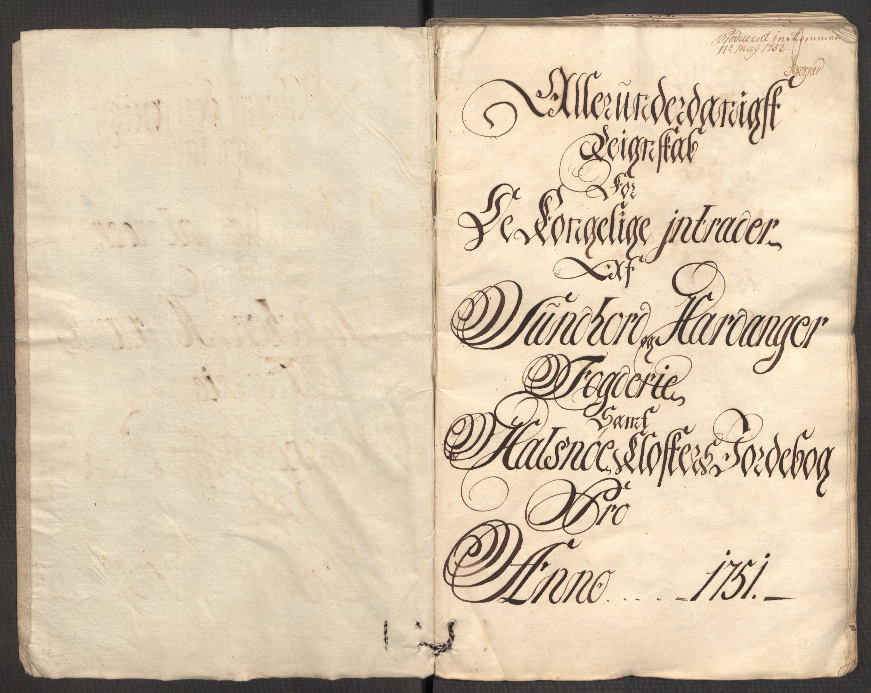 Rentekammeret inntil 1814, Reviderte regnskaper, Fogderegnskap, RA/EA-4092/R48/L3056: Fogderegnskap Sunnhordland og Hardanger, 1751, s. 4