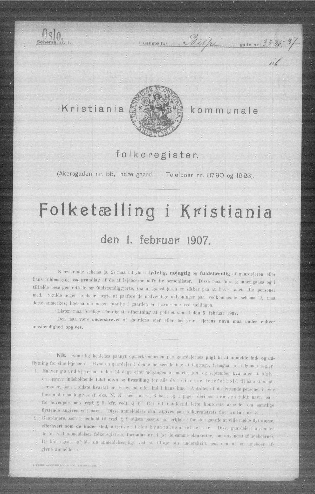 OBA, Kommunal folketelling 1.2.1907 for Kristiania kjøpstad, 1907, s. 2806