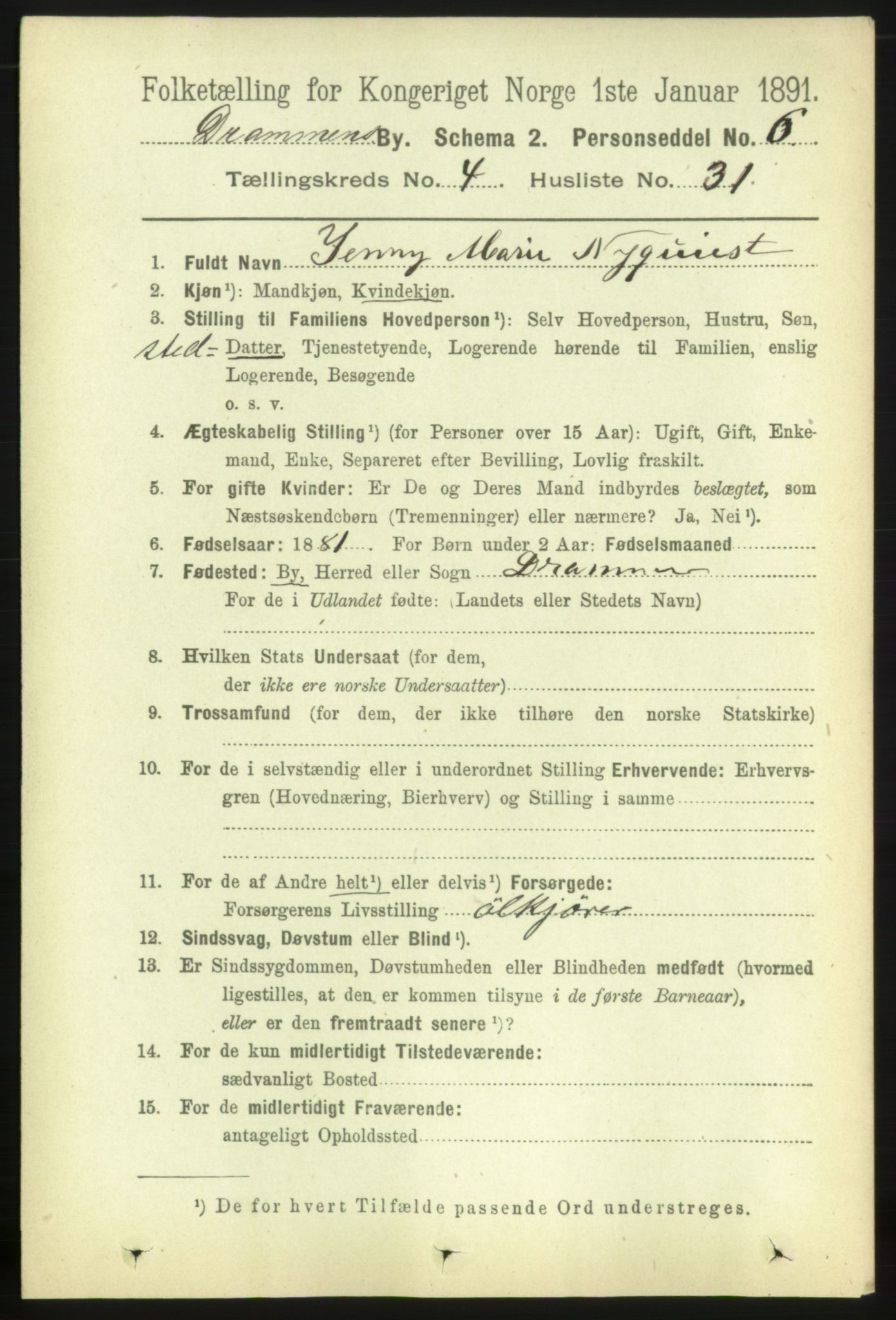 RA, Folketelling 1891 for 0602 Drammen kjøpstad, 1891, s. 5666