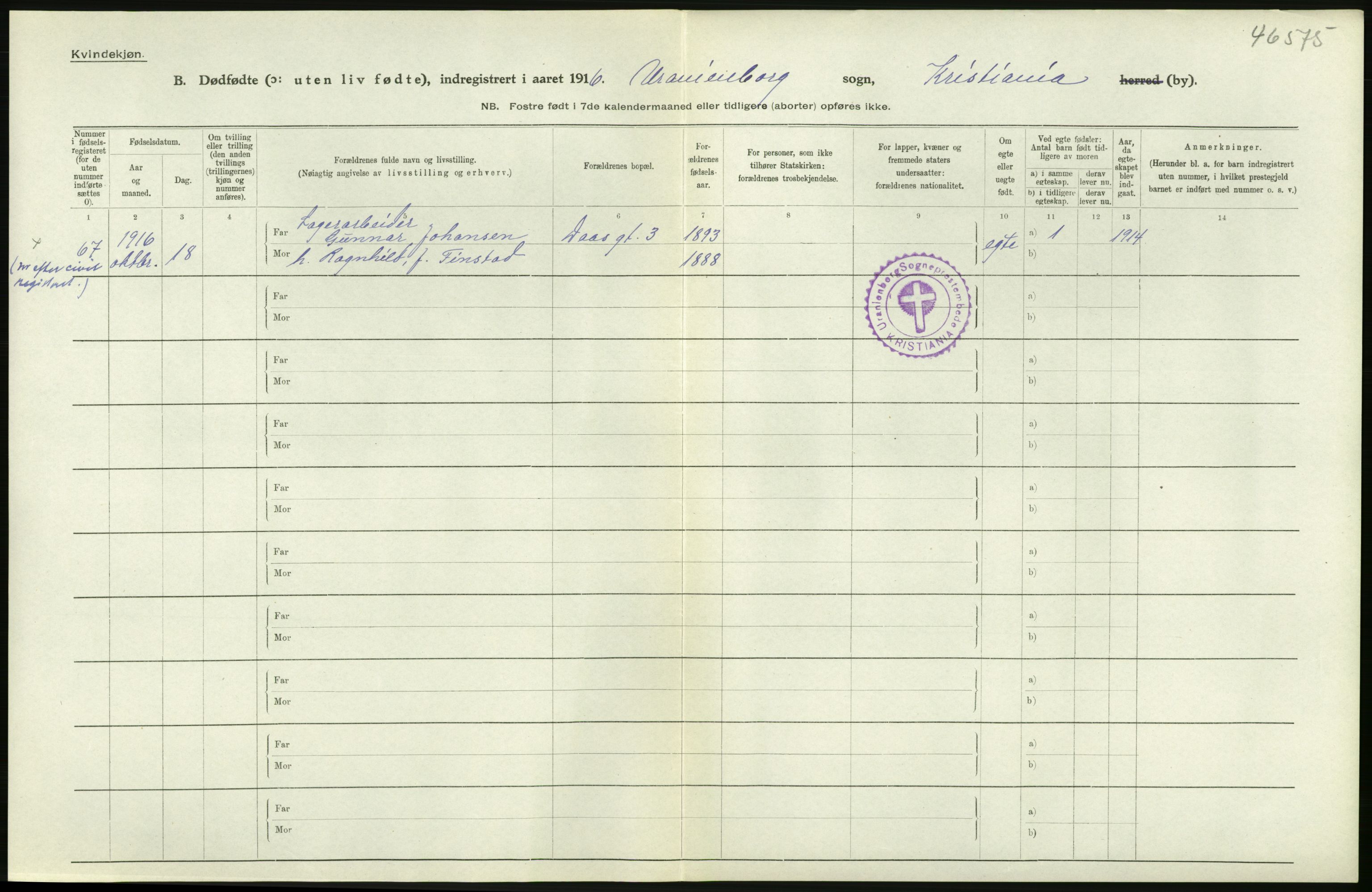 Statistisk sentralbyrå, Sosiodemografiske emner, Befolkning, AV/RA-S-2228/D/Df/Dfb/Dfbf/L0010: Kristiania: Døde, dødfødte., 1916, s. 494