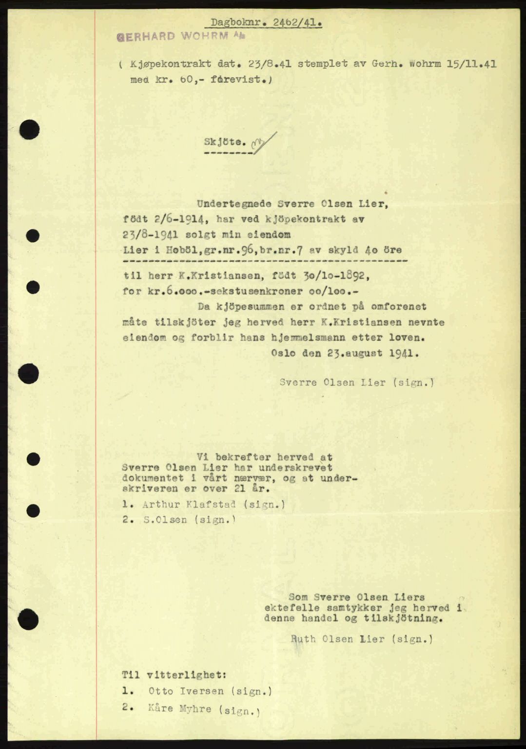 Moss sorenskriveri, SAO/A-10168: Pantebok nr. A9, 1941-1942, Dagboknr: 2462/1941
