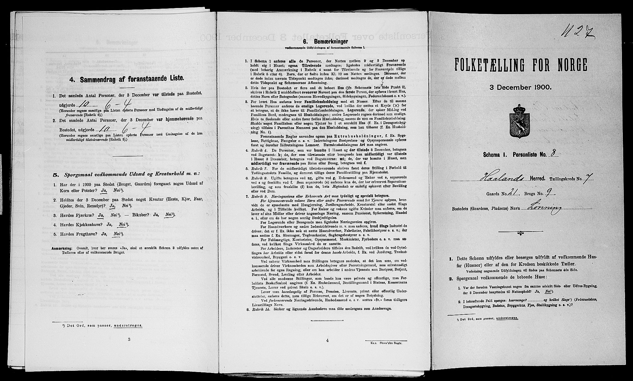 SAST, Folketelling 1900 for 1124 Haaland herred, 1900, s. 1071