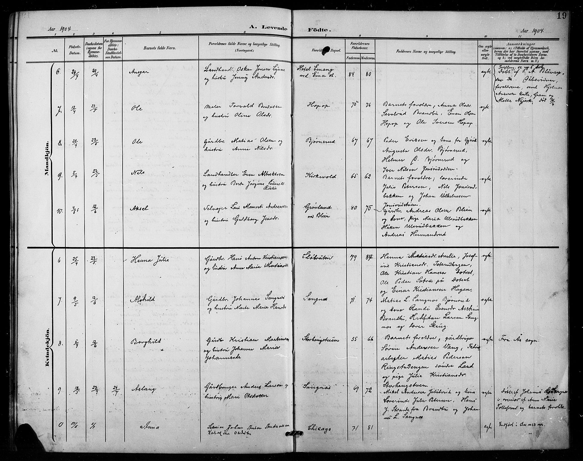 Vestre Toten prestekontor, AV/SAH-PREST-108/H/Ha/Hab/L0016: Klokkerbok nr. 16, 1901-1915, s. 19