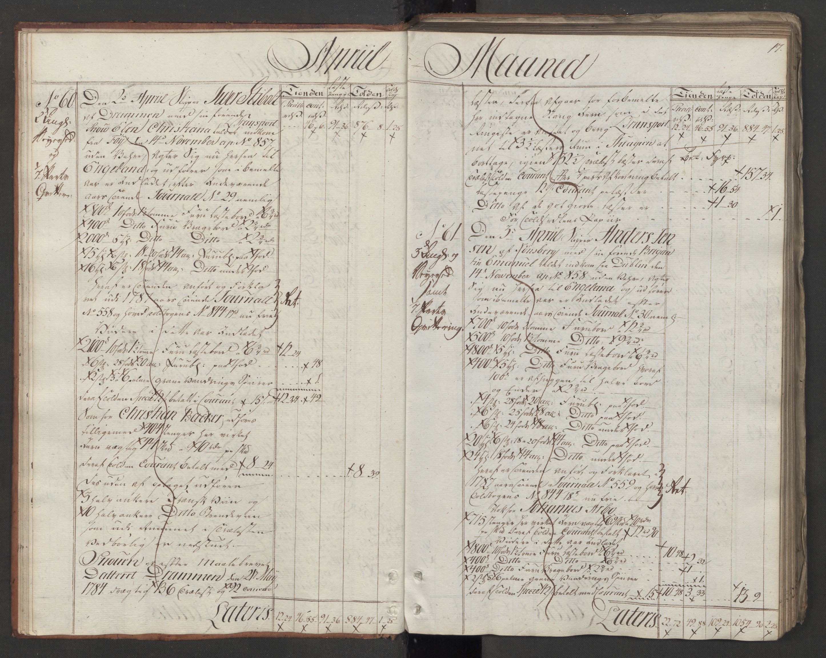 Generaltollkammeret, tollregnskaper, AV/RA-EA-5490/R08/L0151/0001: Tollregnskaper Drammen / Utgående hovedtollbok, 1788, s. 16b-17a
