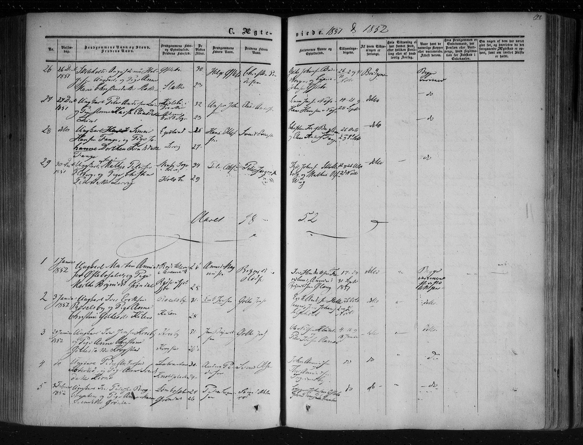 Aremark prestekontor Kirkebøker, AV/SAO-A-10899/F/Fc/L0003: Ministerialbok nr. III 3, 1850-1865, s. 198