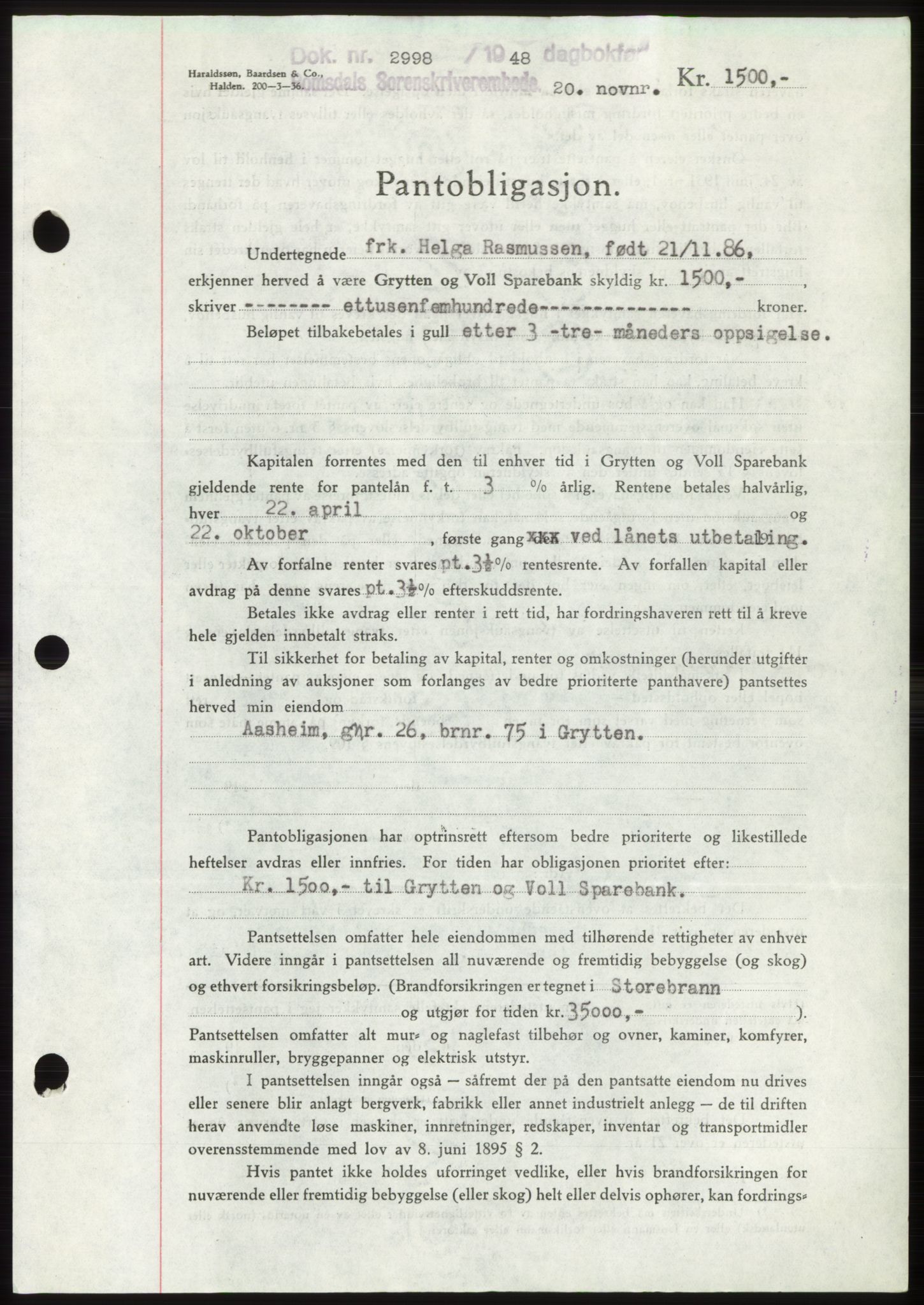 Romsdal sorenskriveri, SAT/A-4149/1/2/2C: Pantebok nr. B4, 1948-1949, Dagboknr: 2998/1948