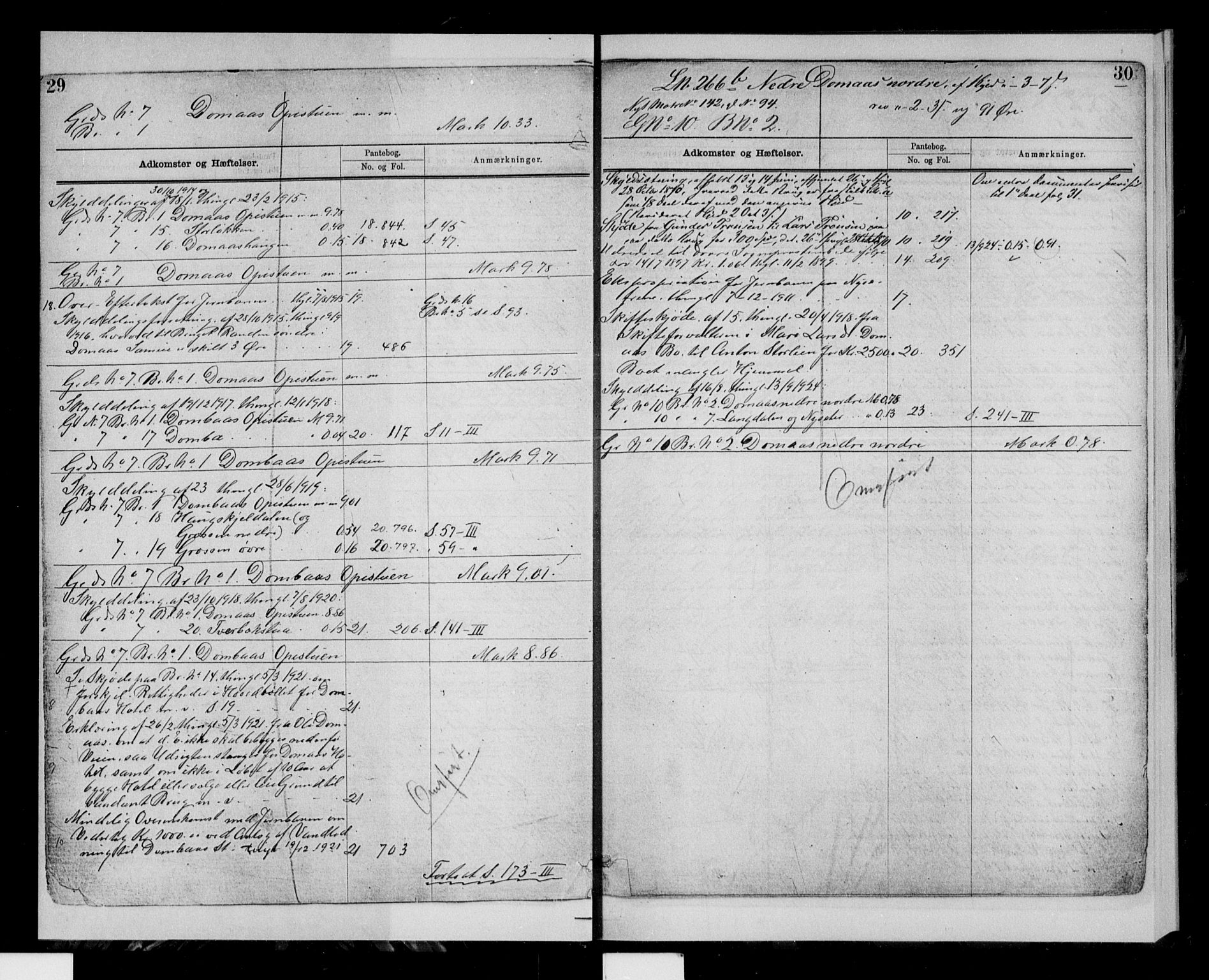 Nord-Gudbrandsdal tingrett, AV/SAH-TING-002/H/Ha/Hac/L0005: Panteregister nr. 5, 1868-1950, s. 29-30