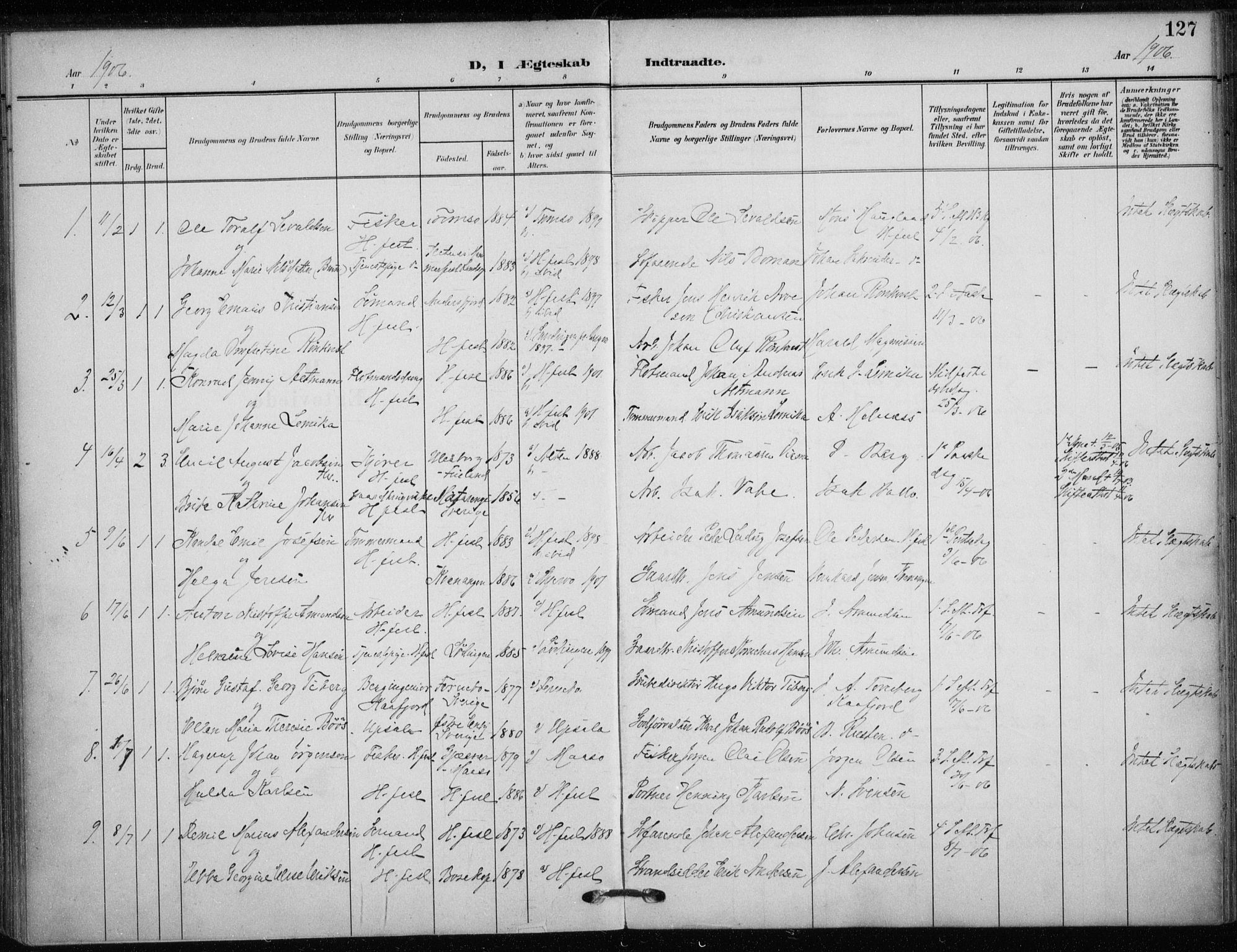 Hammerfest sokneprestkontor, AV/SATØ-S-1347/H/Ha/L0014.kirke: Ministerialbok nr. 14, 1906-1916, s. 127