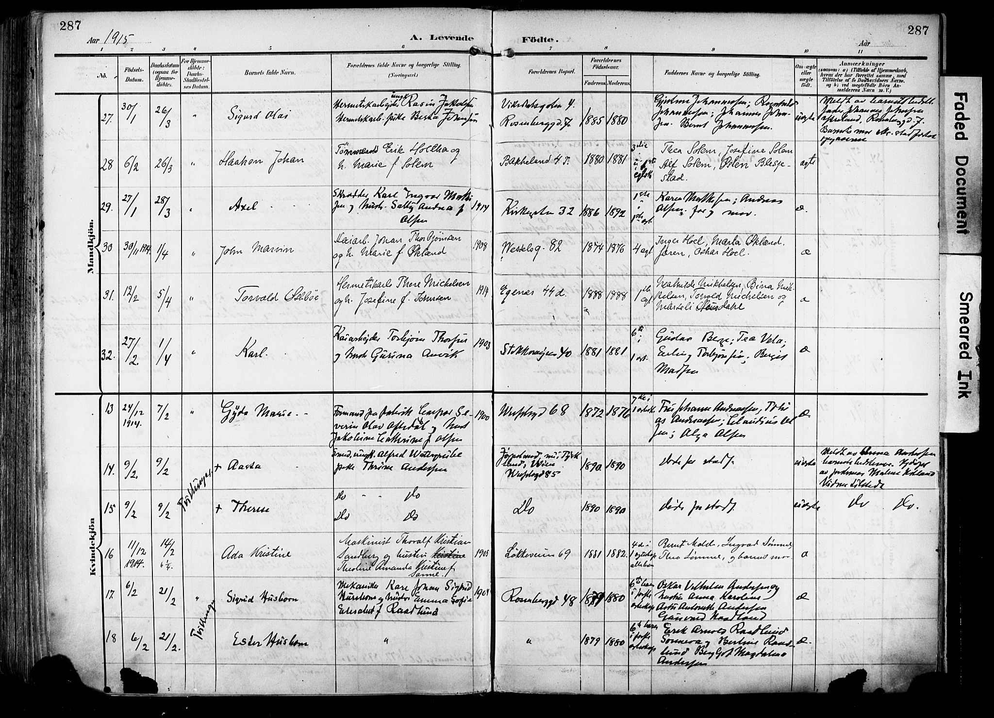 Domkirken sokneprestkontor, AV/SAST-A-101812/001/30/30BA/L0033: Ministerialbok nr. A 32, 1903-1915, s. 287