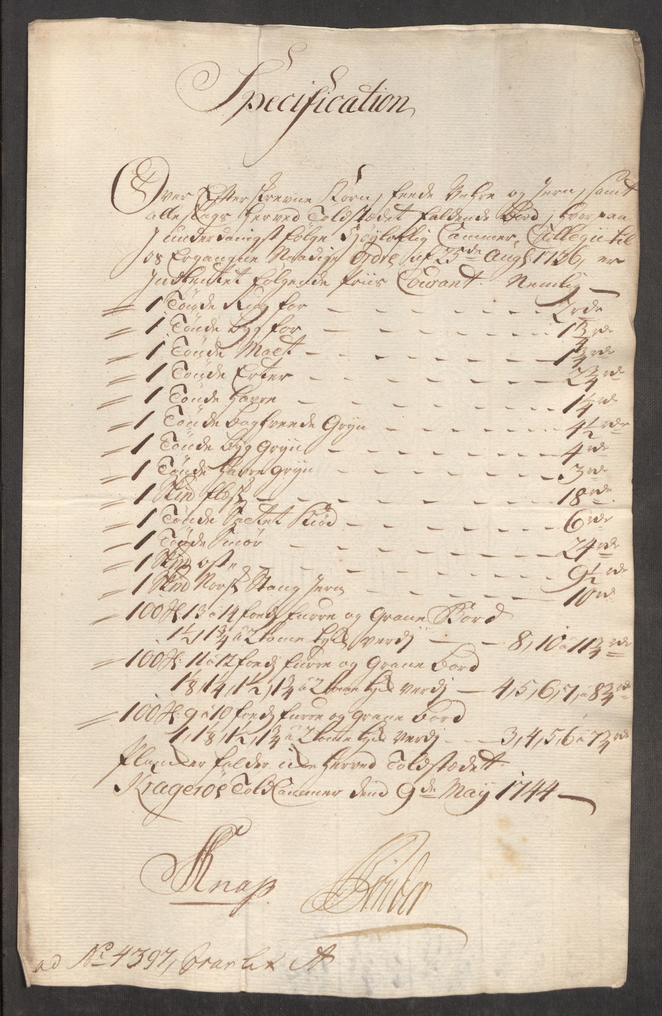 Rentekammeret inntil 1814, Realistisk ordnet avdeling, RA/EA-4070/Oe/L0002: [Ø1]: Priskuranter, 1740-1744, s. 947