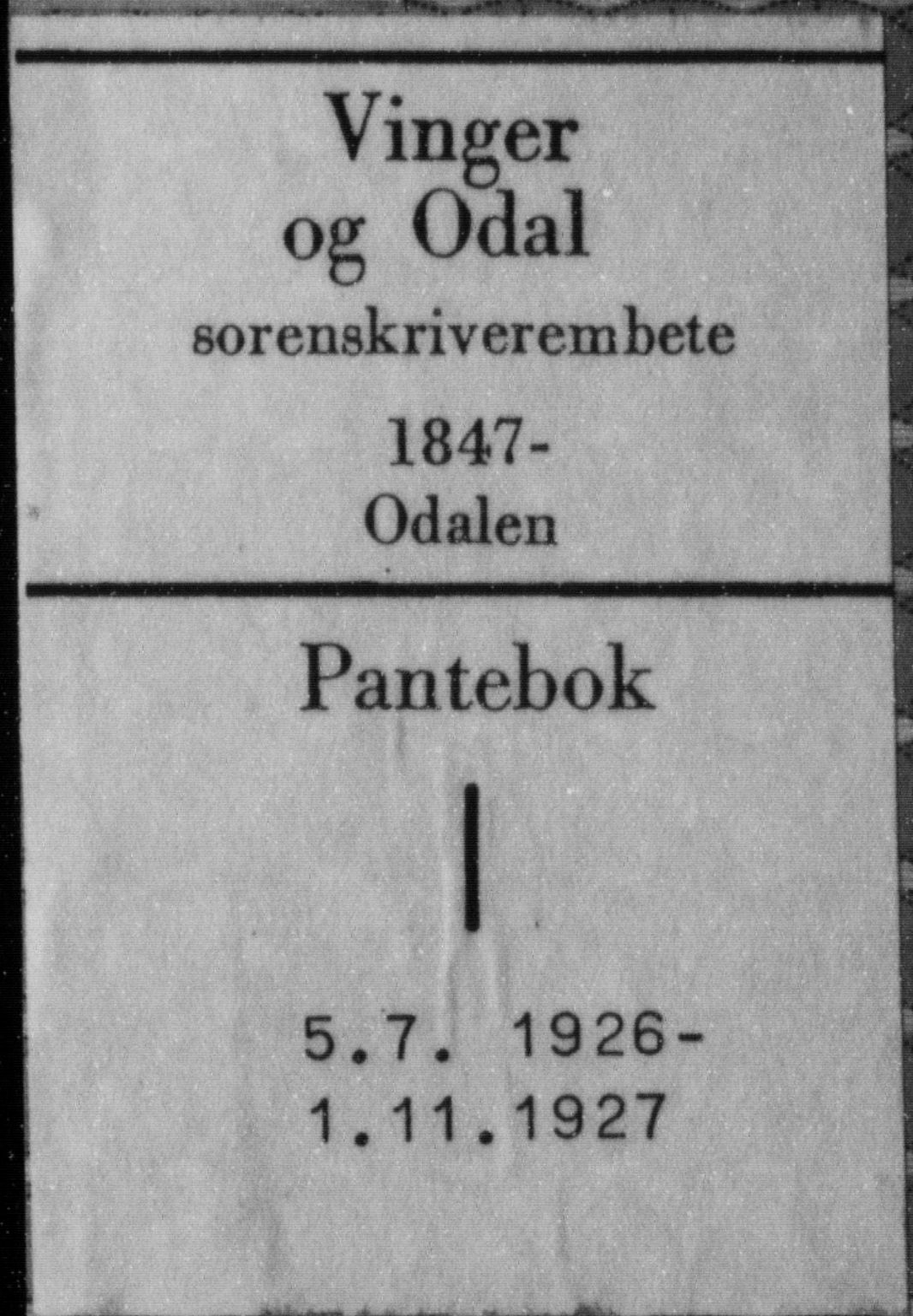 Vinger og Odal sorenskriveri, SAH/TING-022/H/Hb/Hbb/L0022: Pantebok nr. I, 1926-1927