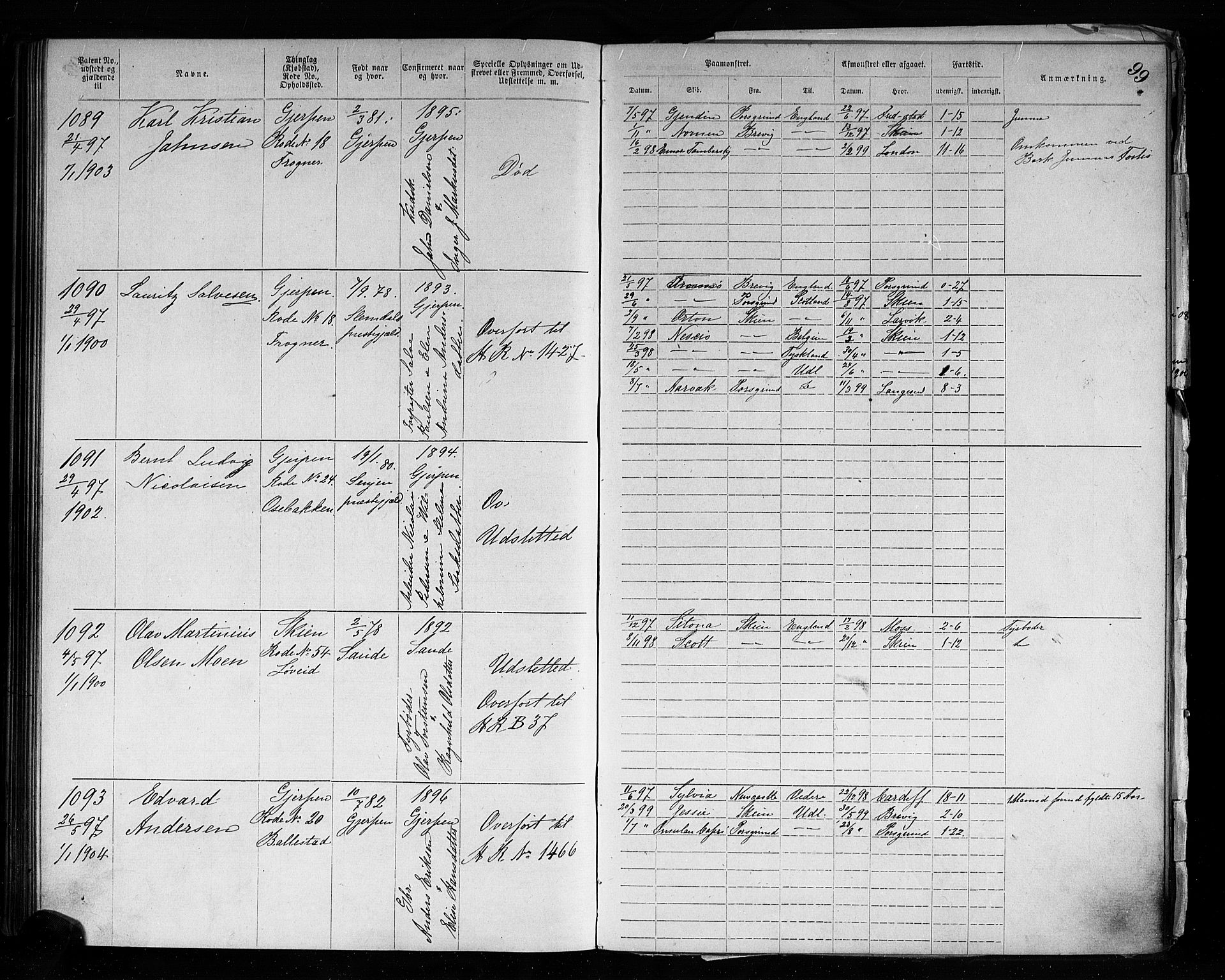 Skien innrulleringskontor, AV/SAKO-A-832/F/Fc/L0004: Annotasjonsrulle, 1879-1899, s. 102