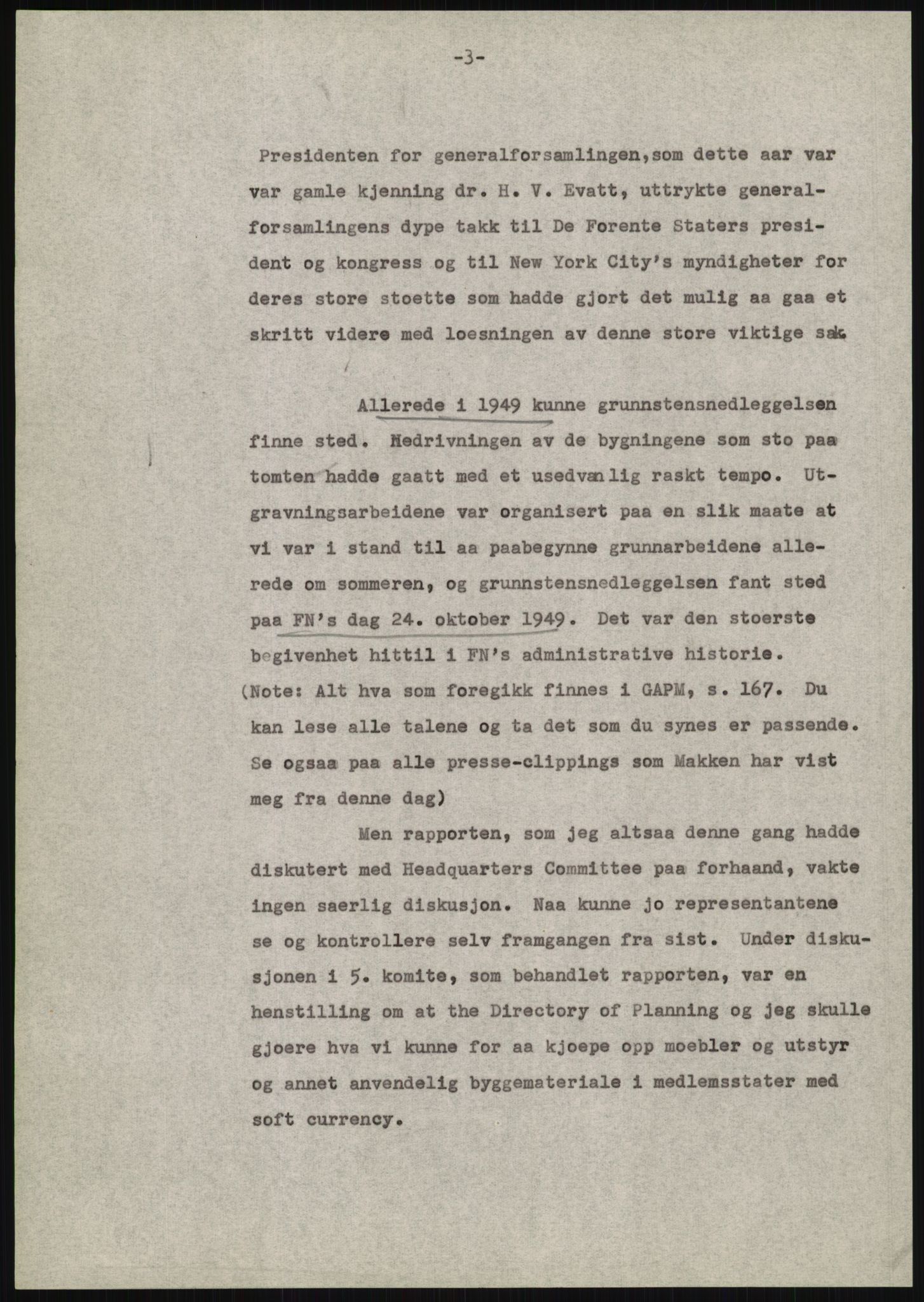 Lie, Trygve, AV/RA-PA-1407/D/L0020/0007: Utkast og manuskripter til "In the cause of Peace"/"Syv år for freden". / Manuskript til kap. 7, "Permanent headquarter". udatert., 1954