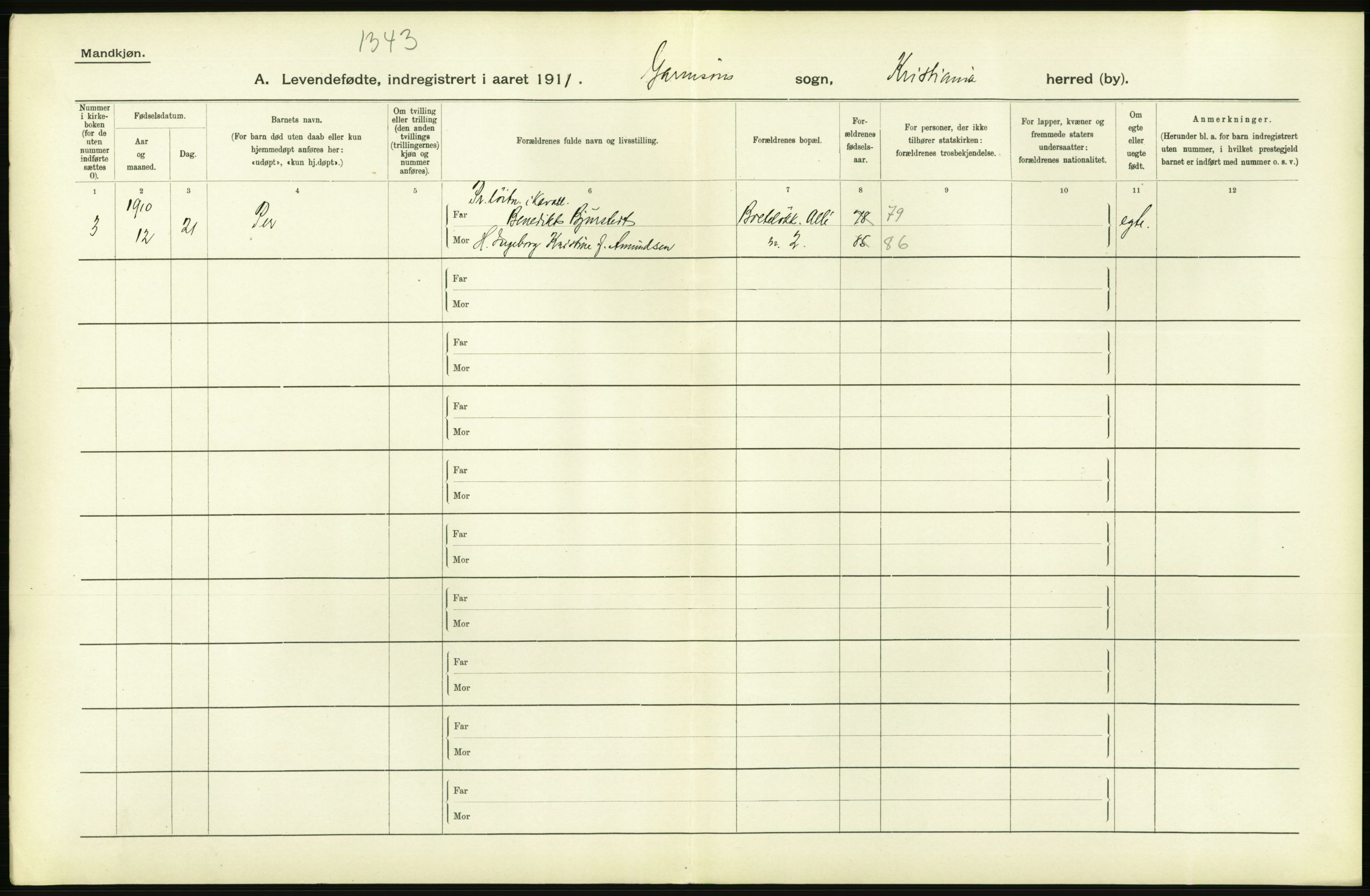 Statistisk sentralbyrå, Sosiodemografiske emner, Befolkning, AV/RA-S-2228/D/Df/Dfb/Dfba/L0006: Kristiania: Levendefødte menn., 1911, s. 614