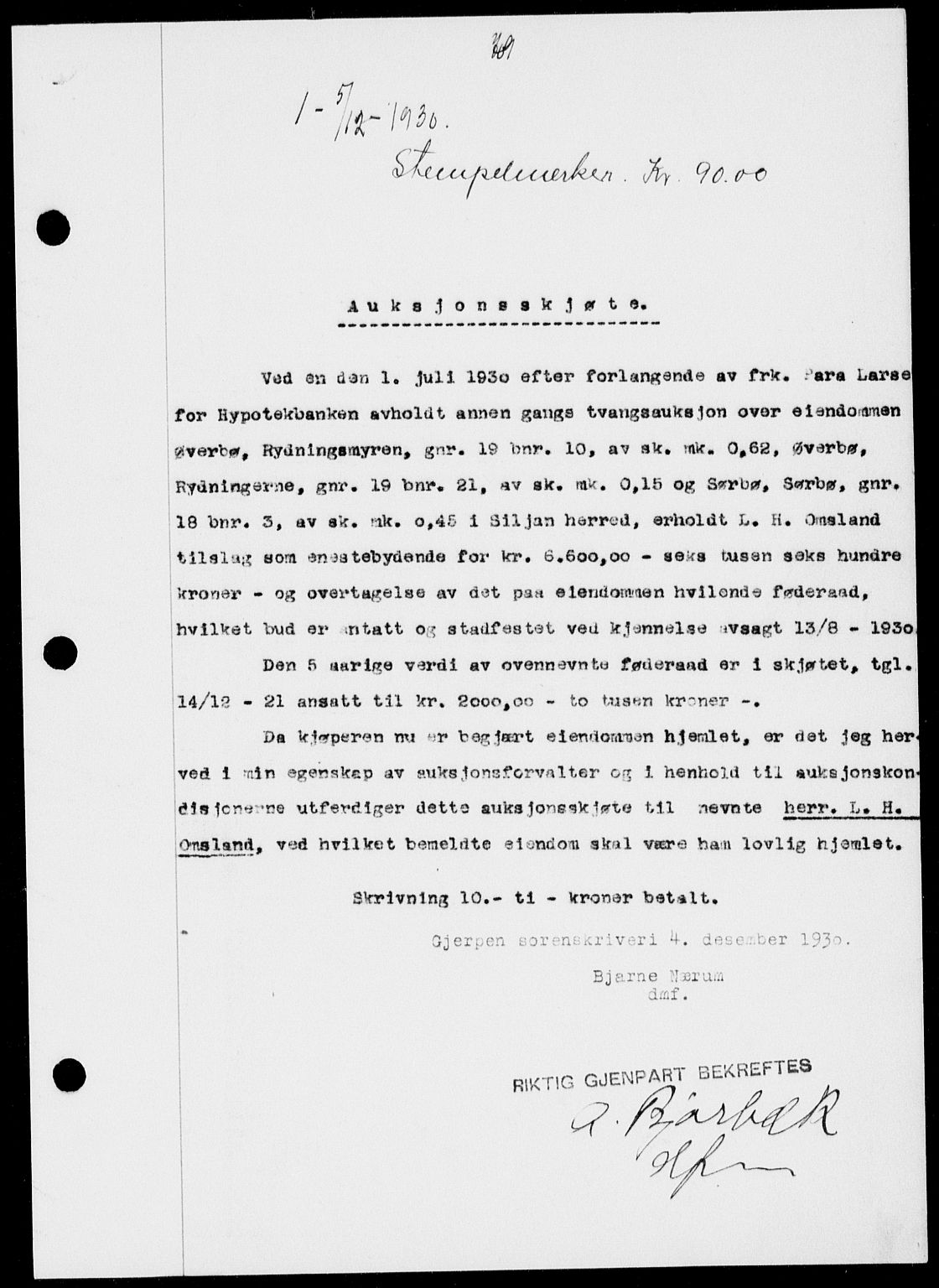 Gjerpen sorenskriveri, SAKO/A-216/G/Ga/Gaa/L0054: Pantebok nr. I 54-56, 1930-1931, s. 709, Tingl.dato: 05.12.1930