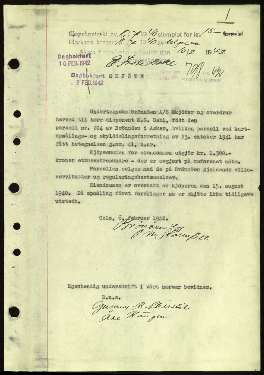 Aker herredsskriveri, AV/SAO-A-10896/G/Gb/Gbb/Gbbb/L0023: Pantebok nr. A69, 1942-1942, Dagboknr: 798/1942