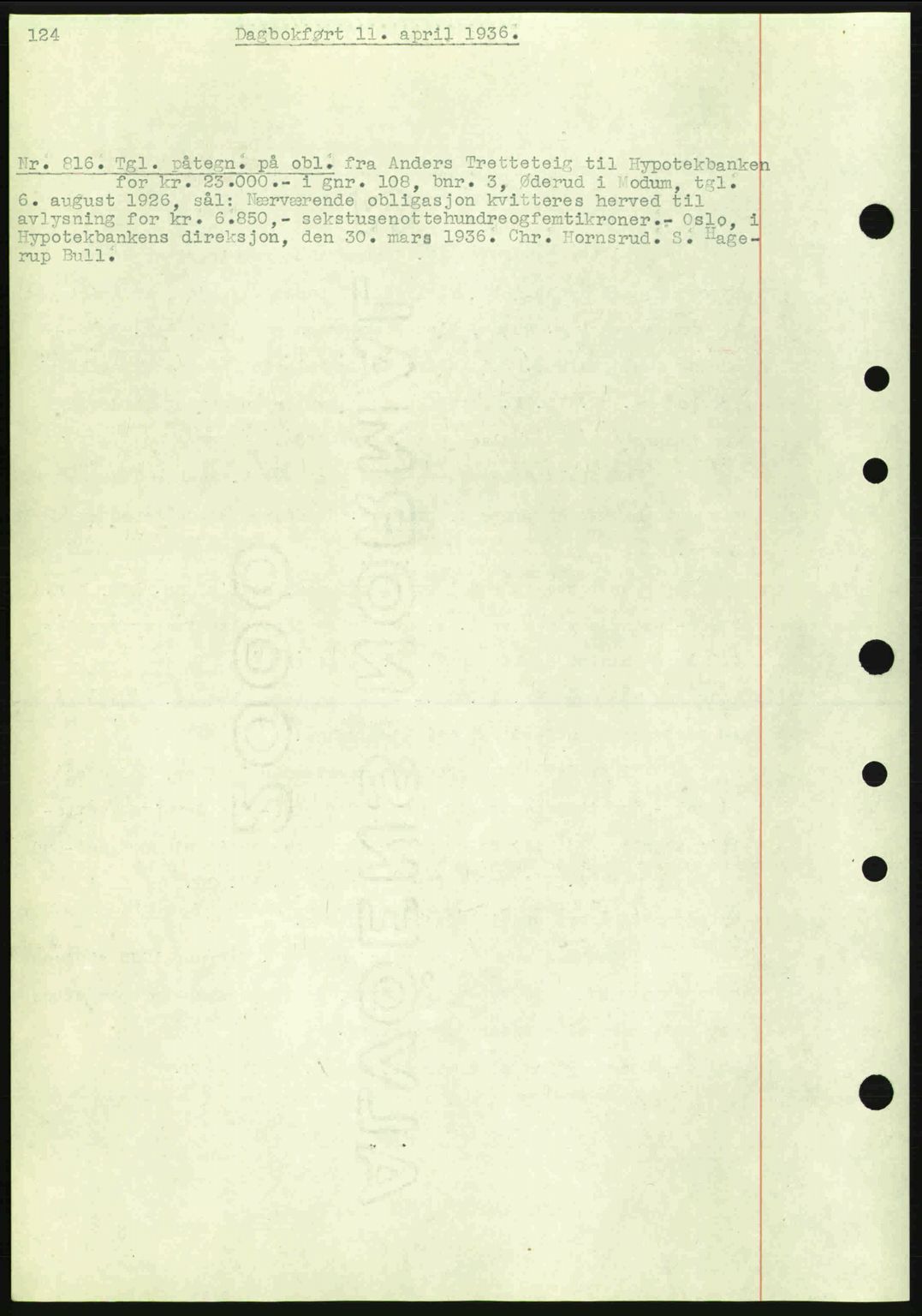Eiker, Modum og Sigdal sorenskriveri, SAKO/A-123/G/Ga/Gab/L0032: Pantebok nr. A2, 1936-1936, Dagboknr: 816/1936