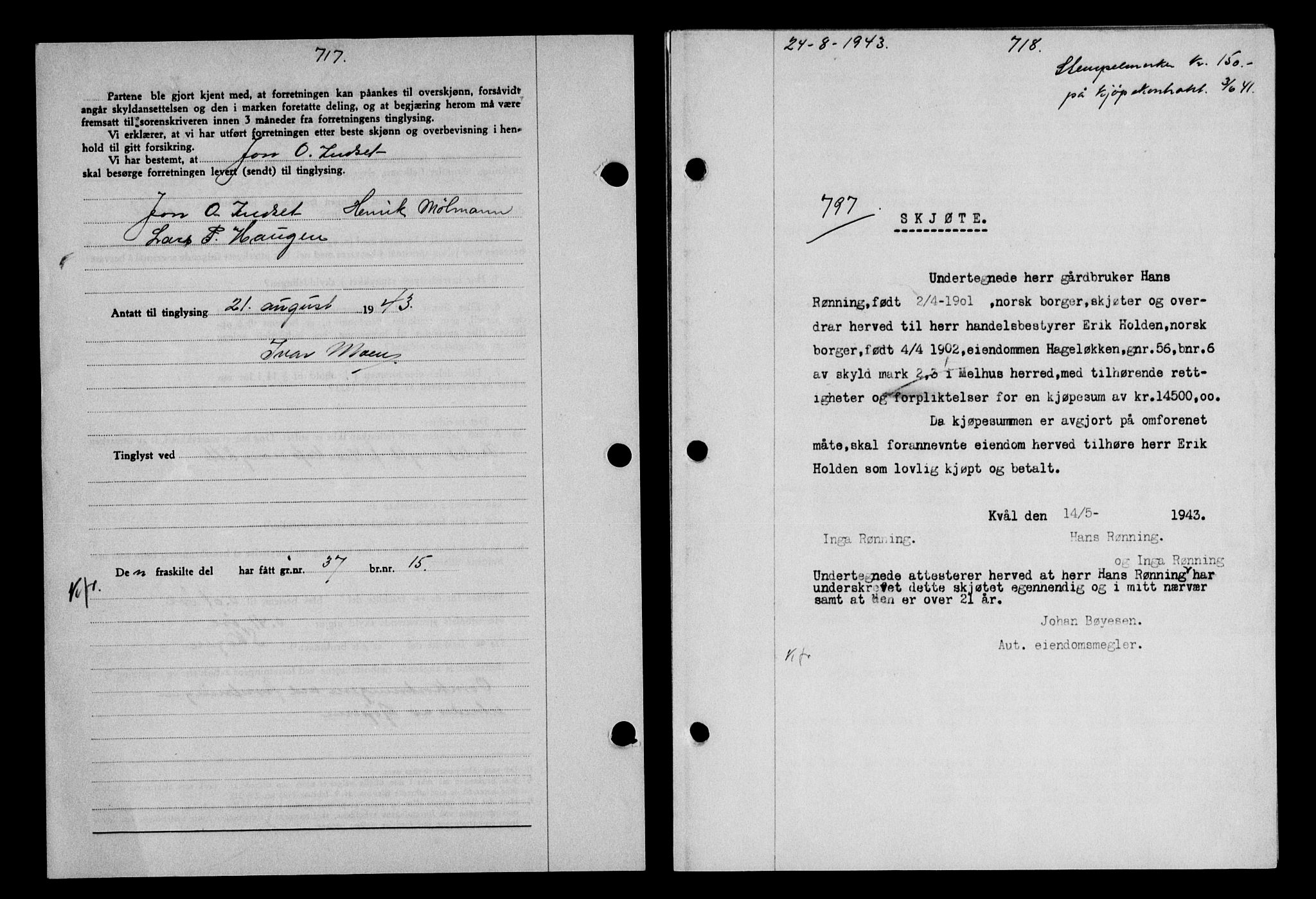 Gauldal sorenskriveri, SAT/A-0014/1/2/2C/L0056: Pantebok nr. 61, 1942-1943, Dagboknr: 797/1943