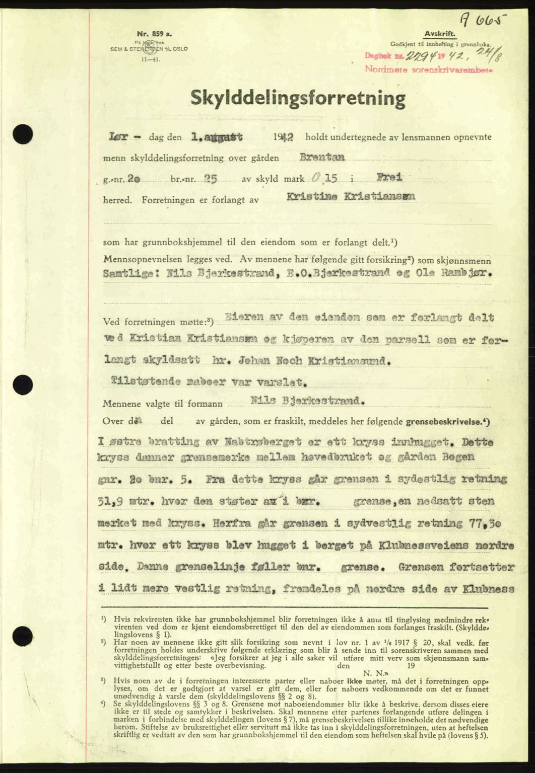 Nordmøre sorenskriveri, SAT/A-4132/1/2/2Ca: Pantebok nr. A93, 1942-1942, Dagboknr: 2294/1942