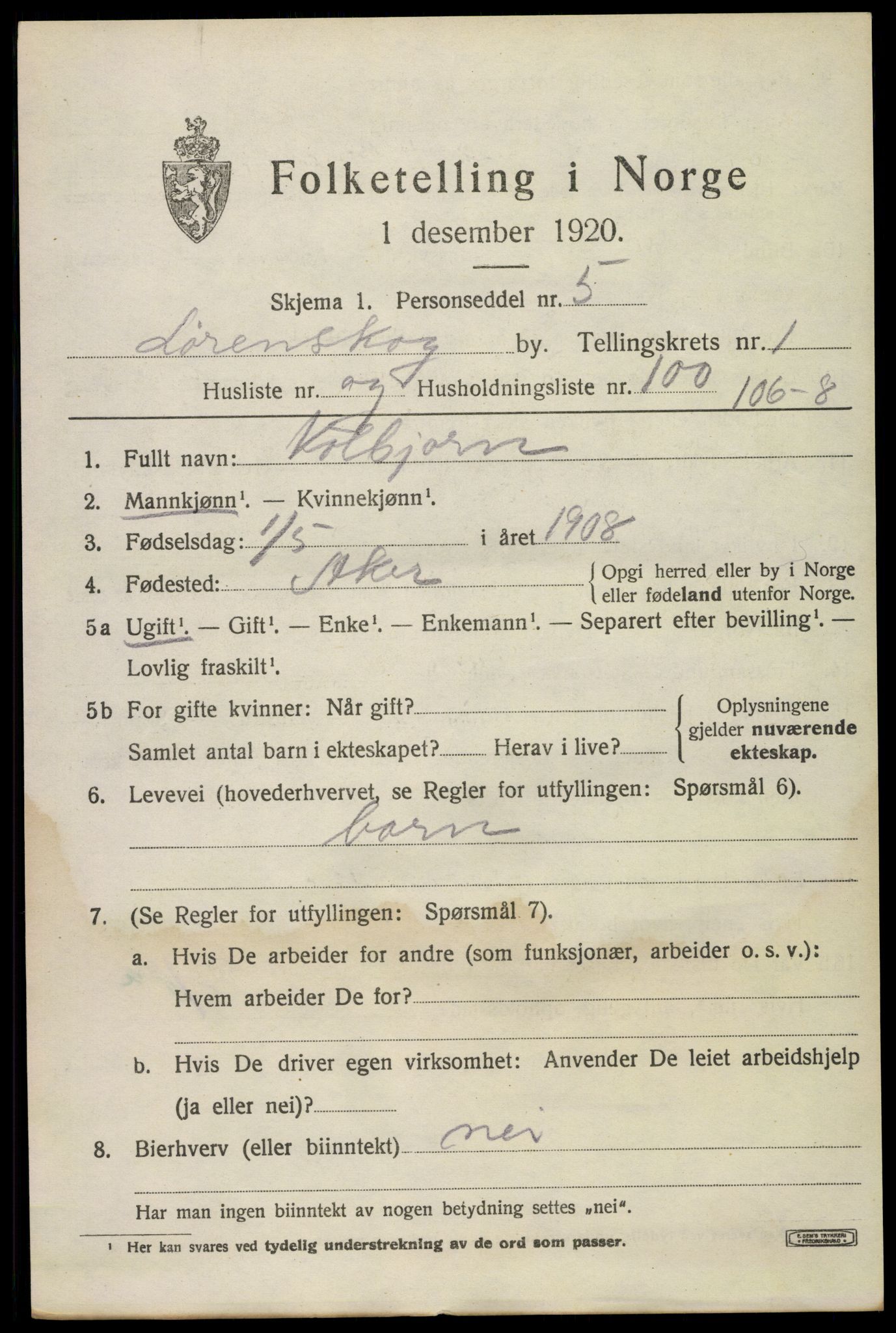 SAO, Folketelling 1920 for 0230 Lørenskog herred, 1920, s. 2071