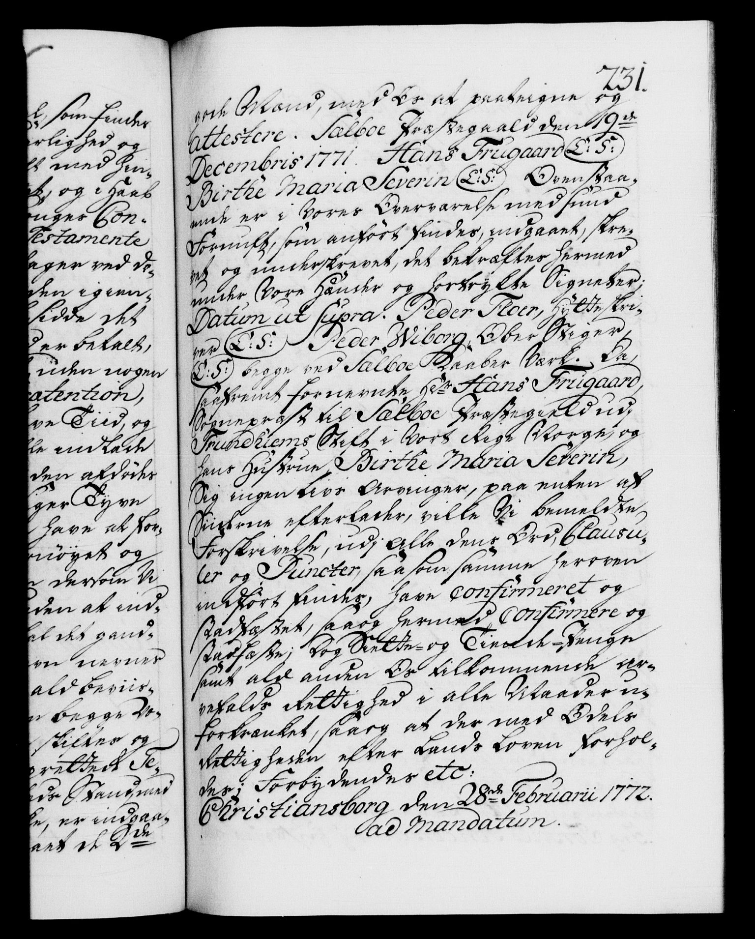 Danske Kanselli 1572-1799, AV/RA-EA-3023/F/Fc/Fca/Fcaa/L0045: Norske registre "Norske eller 3. dept.s åpne brev, 1771-1773, s. 231a