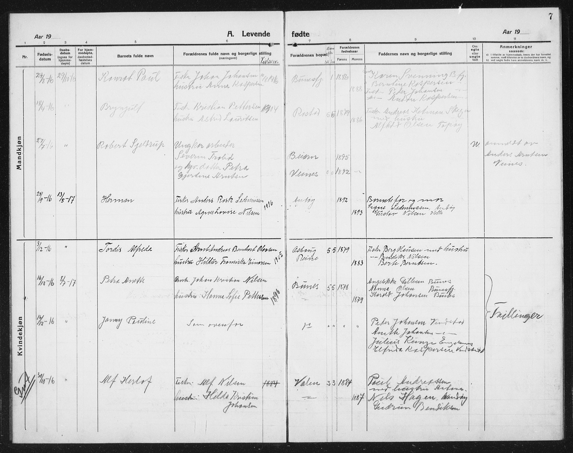 Ministerialprotokoller, klokkerbøker og fødselsregistre - Nordland, SAT/A-1459/887/L1229: Klokkerbok nr. 887C01, 1916-1935, s. 7