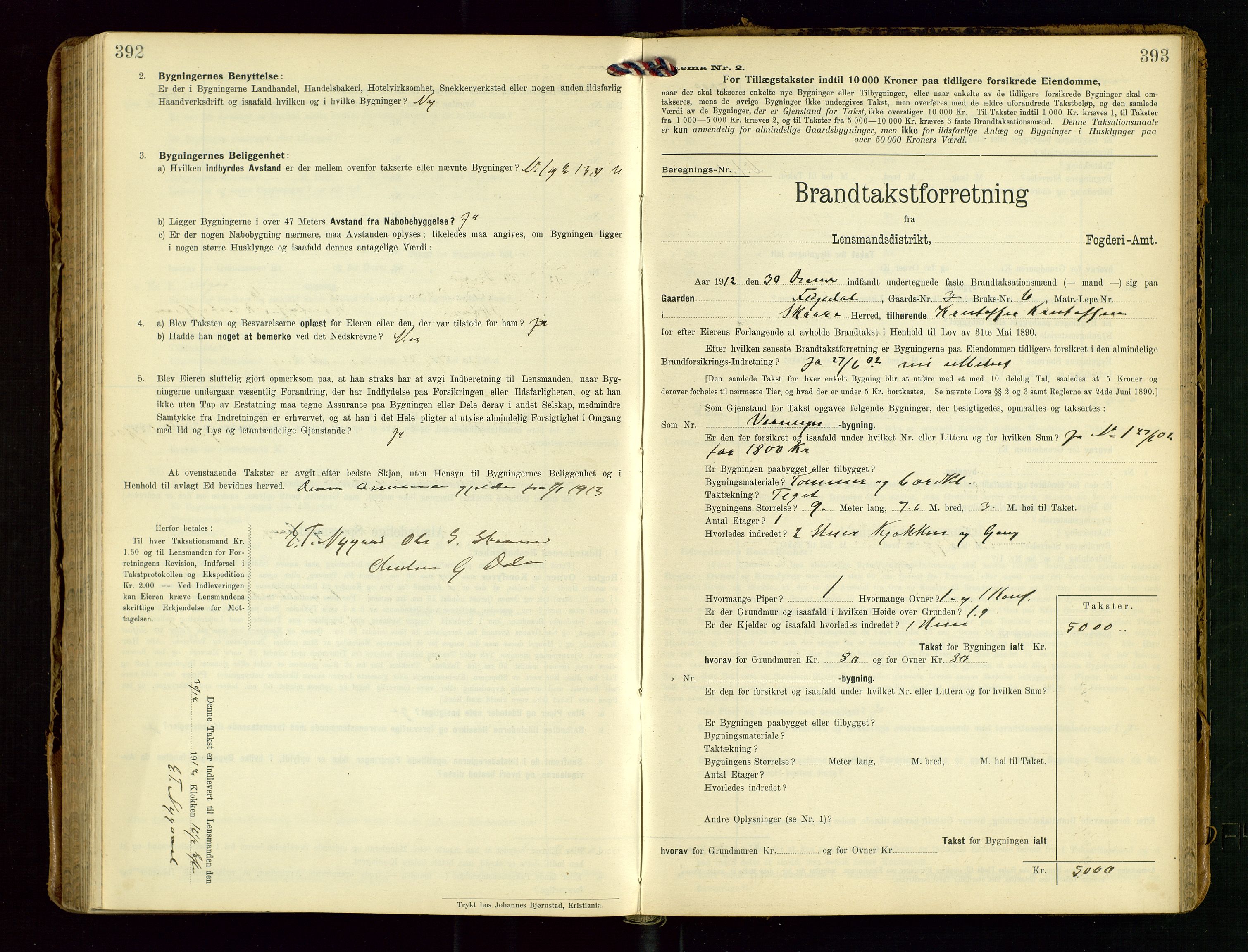 Torvestad lensmannskontor, AV/SAST-A-100307/1/Gob/L0004: "Brandtaxationsprotokol for Torvestad Lensmannsdistrikt", 1909-1923, s. 392-393