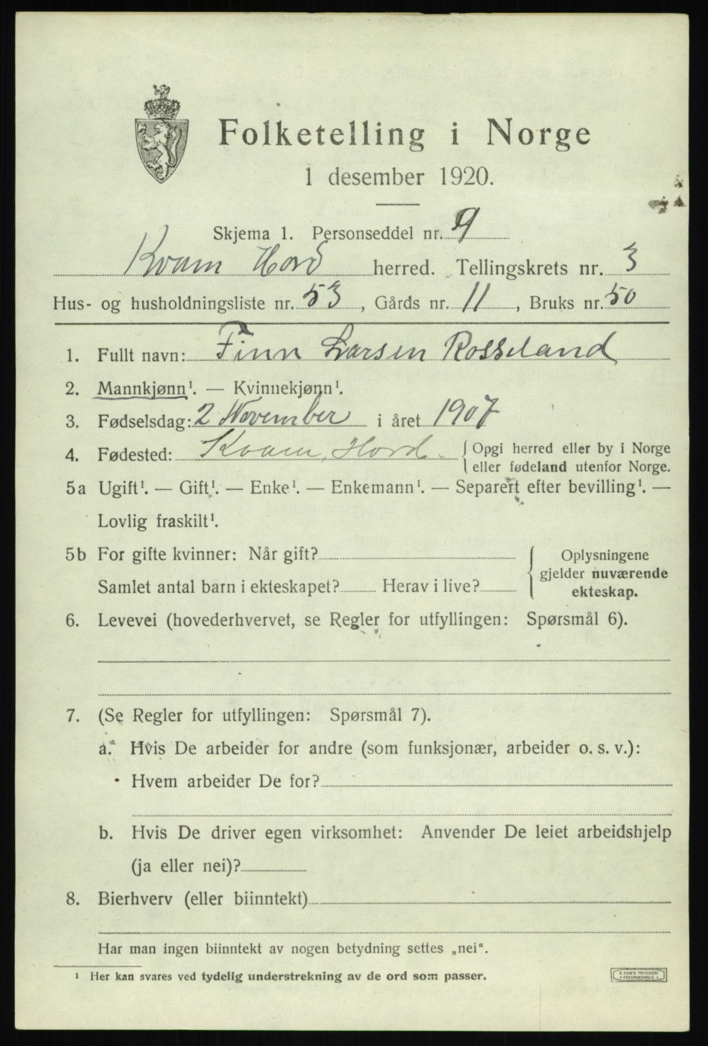 SAB, Folketelling 1920 for 1238 Kvam herred, 1920, s. 3215