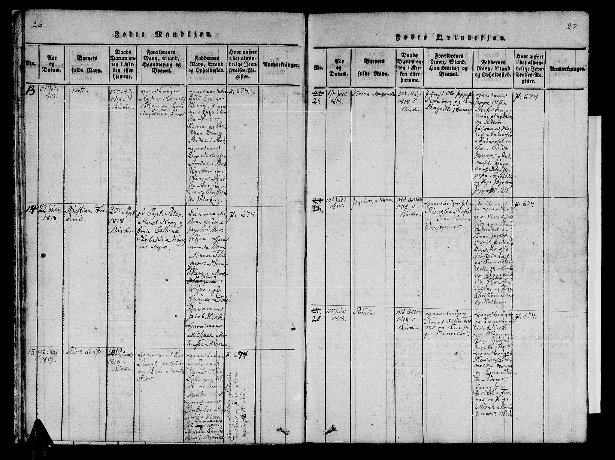 Ministerialprotokoller, klokkerbøker og fødselsregistre - Nord-Trøndelag, SAT/A-1458/741/L0400: Klokkerbok nr. 741C01, 1817-1825, s. 26-27