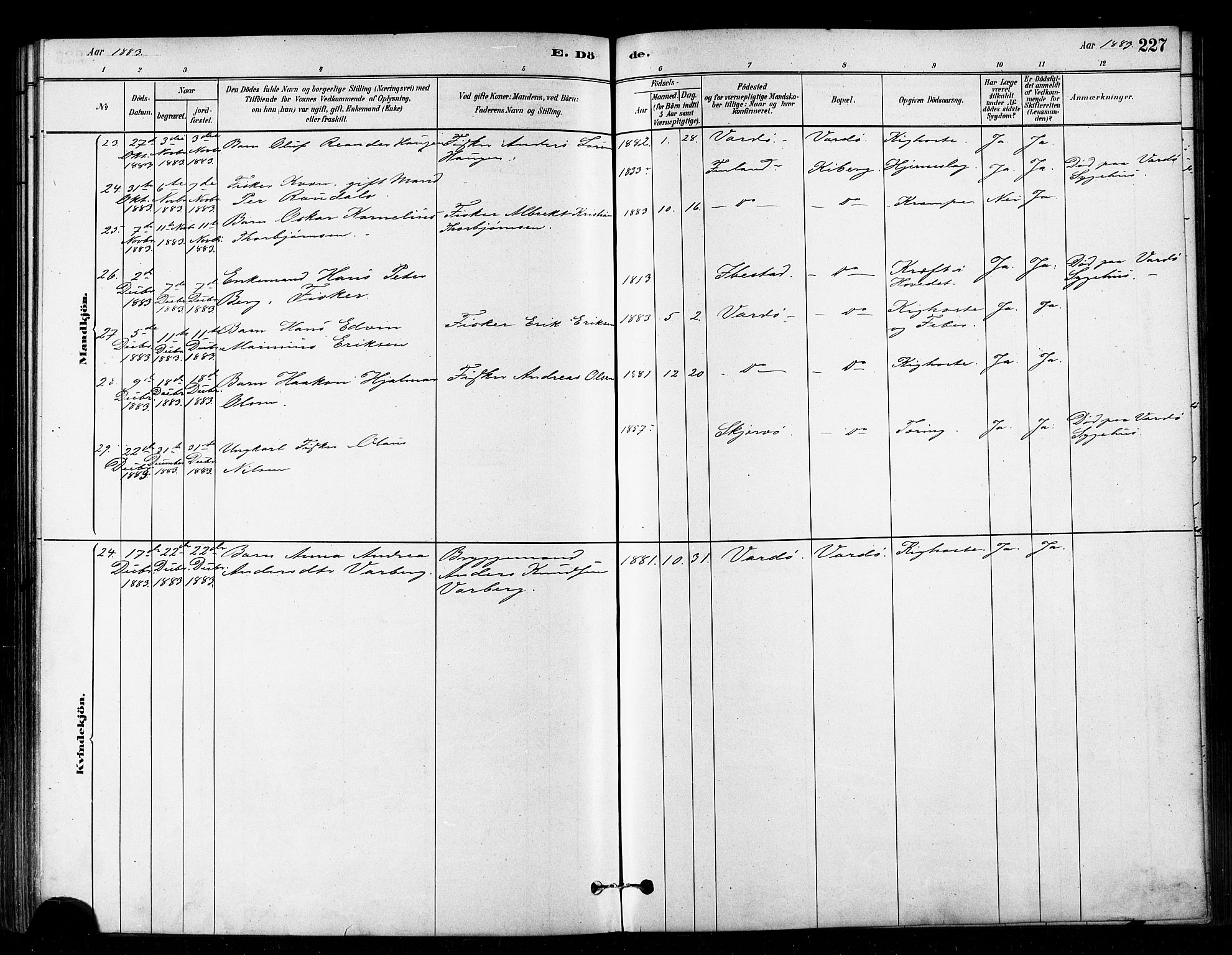 Vardø sokneprestkontor, AV/SATØ-S-1332/H/Ha/L0006kirke: Ministerialbok nr. 6, 1879-1886, s. 227