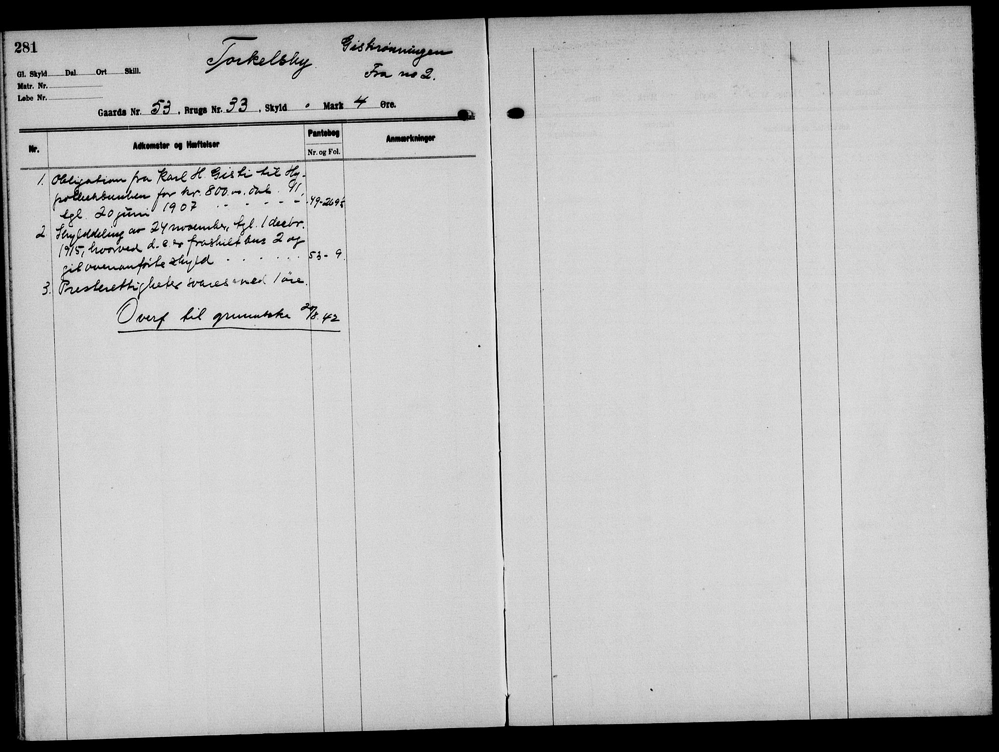 Solør tingrett, AV/SAH-TING-008/H/Ha/Hak/L0004: Panteregister nr. IV, 1900-1935, s. 281