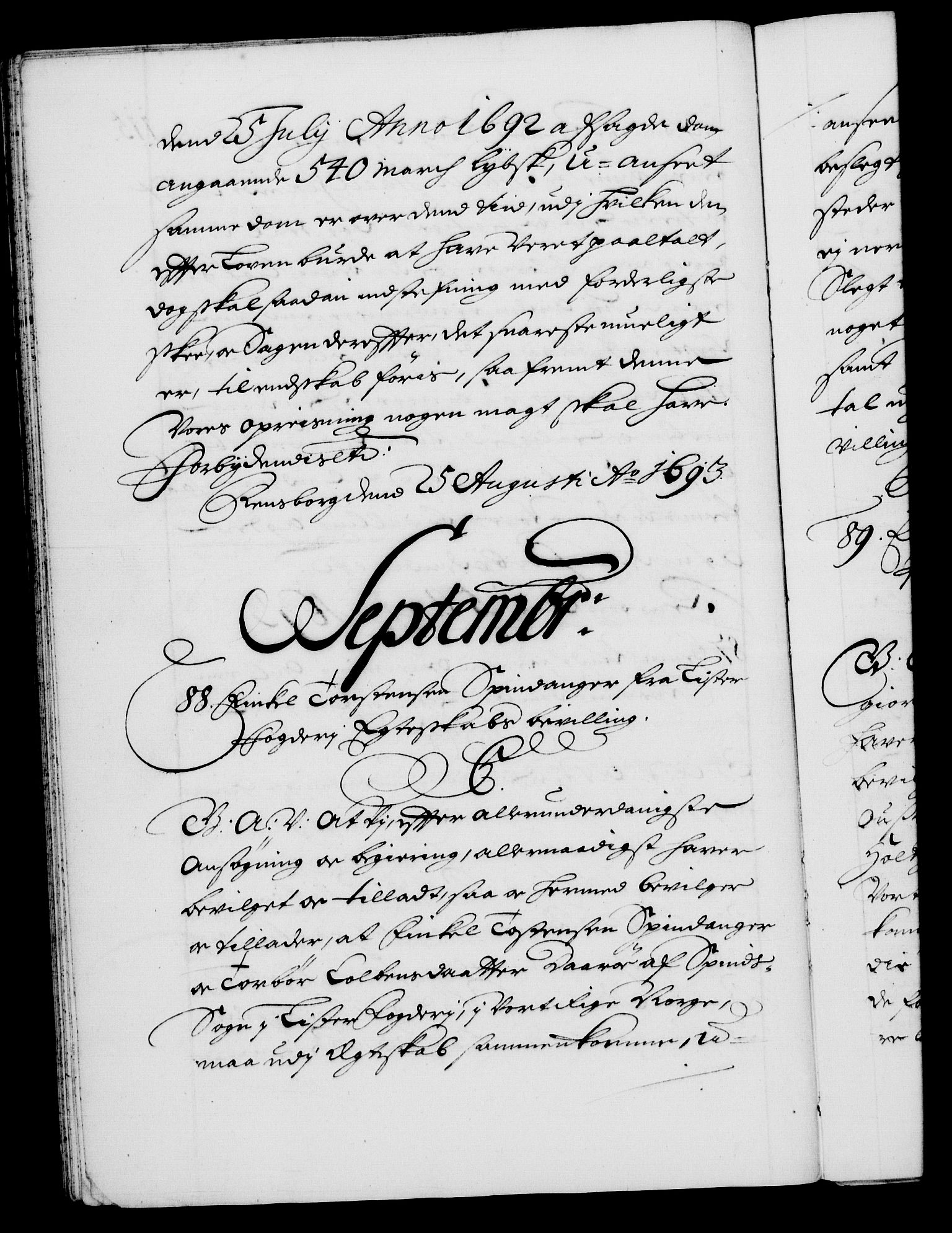 Danske Kanselli 1572-1799, RA/EA-3023/F/Fc/Fca/Fcaa/L0016: Norske registre (mikrofilm), 1692-1697, s. 115b
