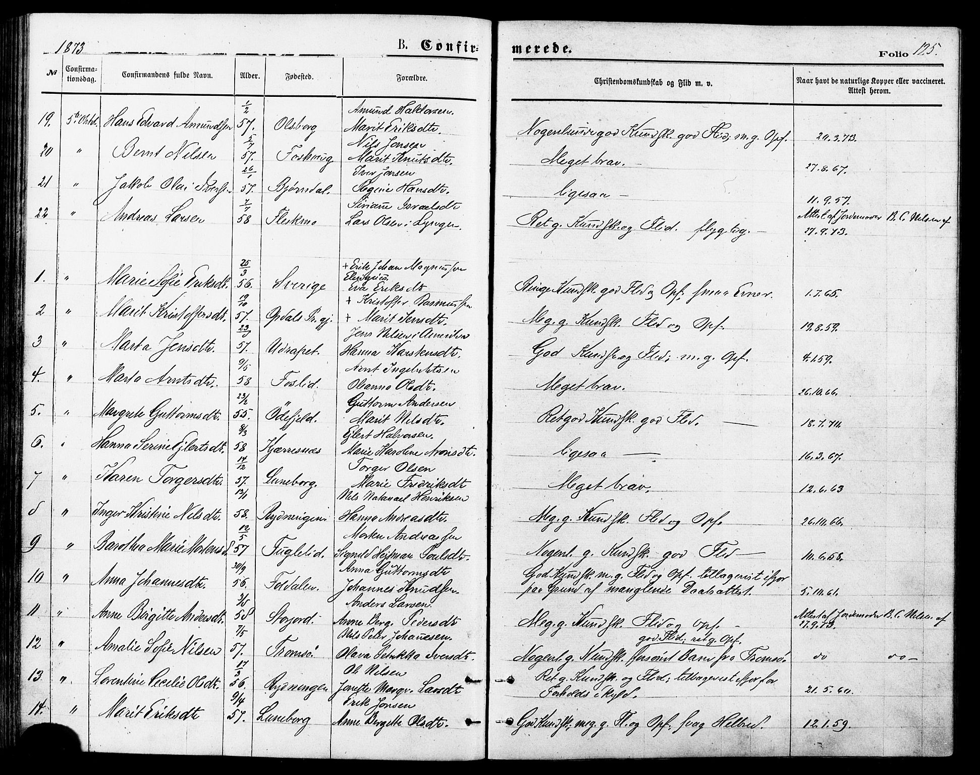 Målselv sokneprestembete, AV/SATØ-S-1311/G/Ga/Gaa/L0005kirke: Ministerialbok nr. 5, 1872-1884, s. 125