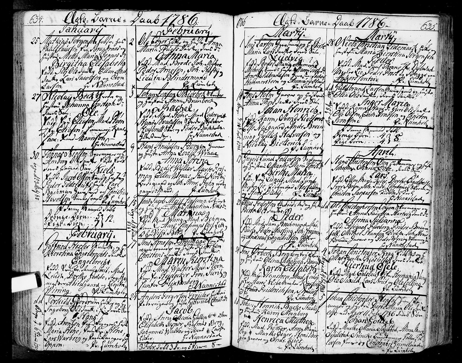 Oslo domkirke Kirkebøker, SAO/A-10752/F/Fa/L0004: Ministerialbok nr. 4, 1743-1786, s. 634-635